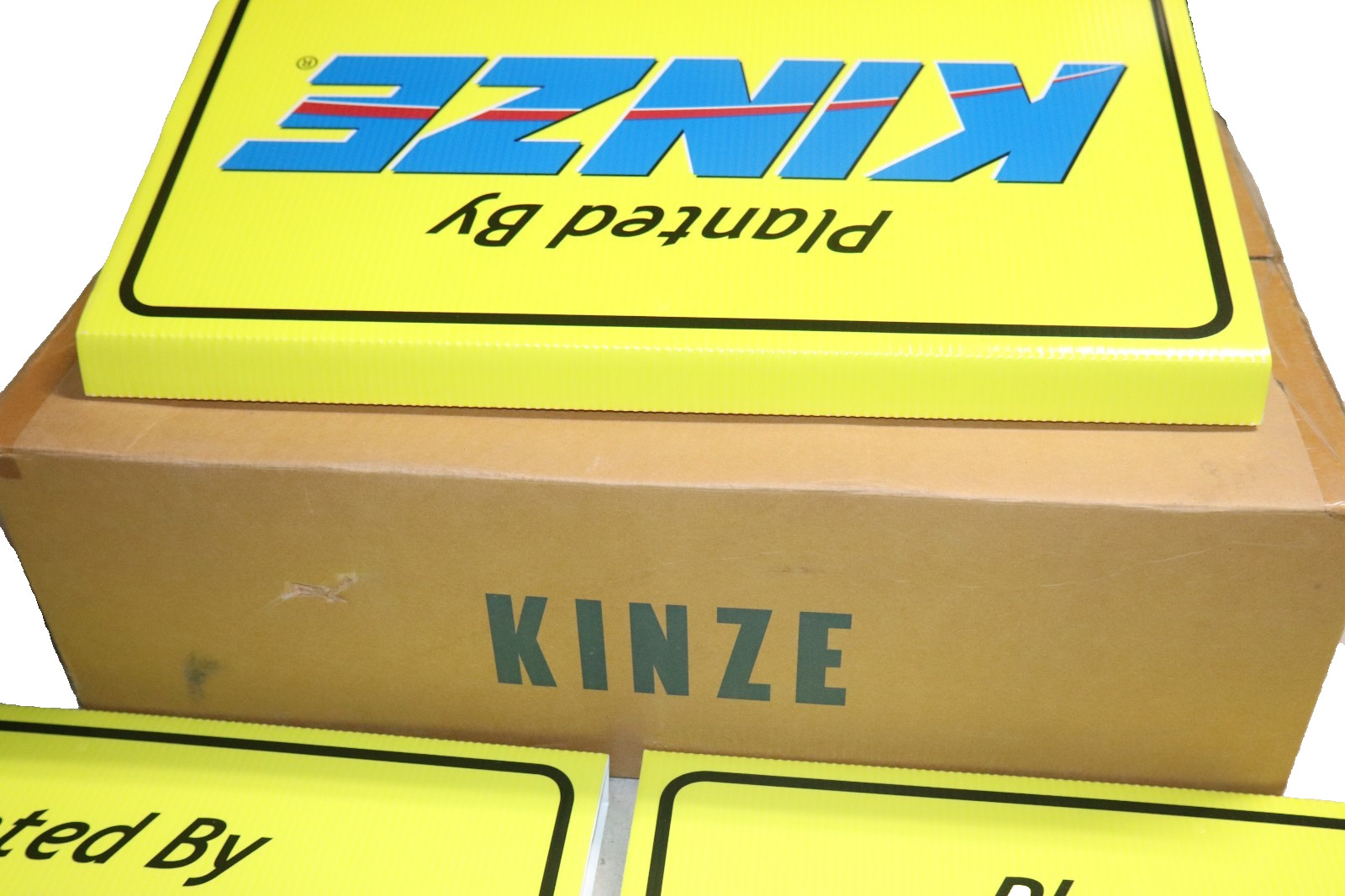 (3) KINZE Double Sided Advertising Sign Display – 22″ wide x 12-1/8″ tall New