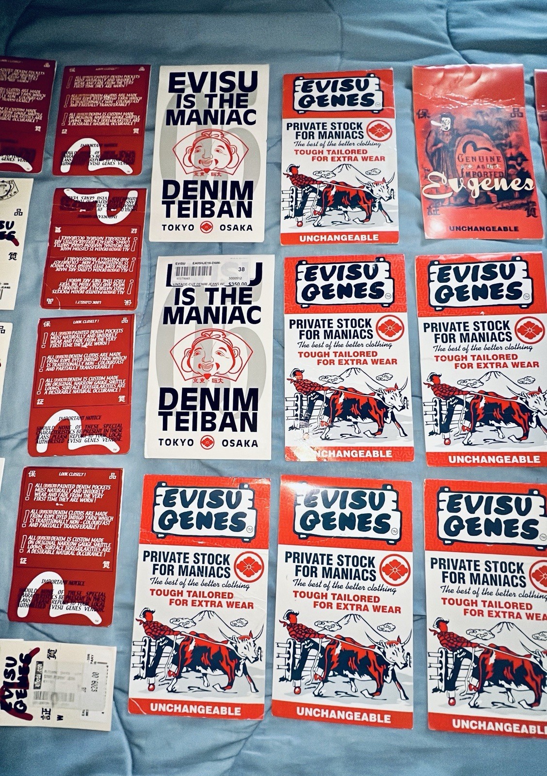 Lot Of 27 Original Evisu Genes Jeans Back Pocket Paper Store Flash Tags