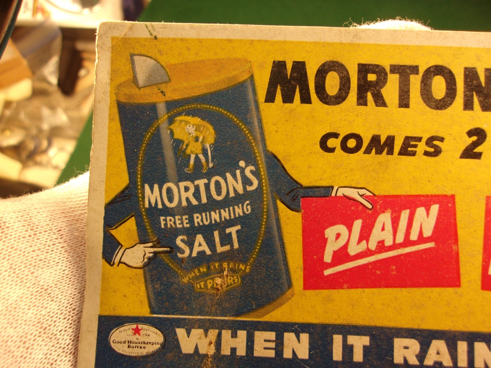 RARE OLD VTG ANTIQUE 1930s? STORE DISPLAY CARD: MORTON’S SALT, COMES IN 2 WAYS!