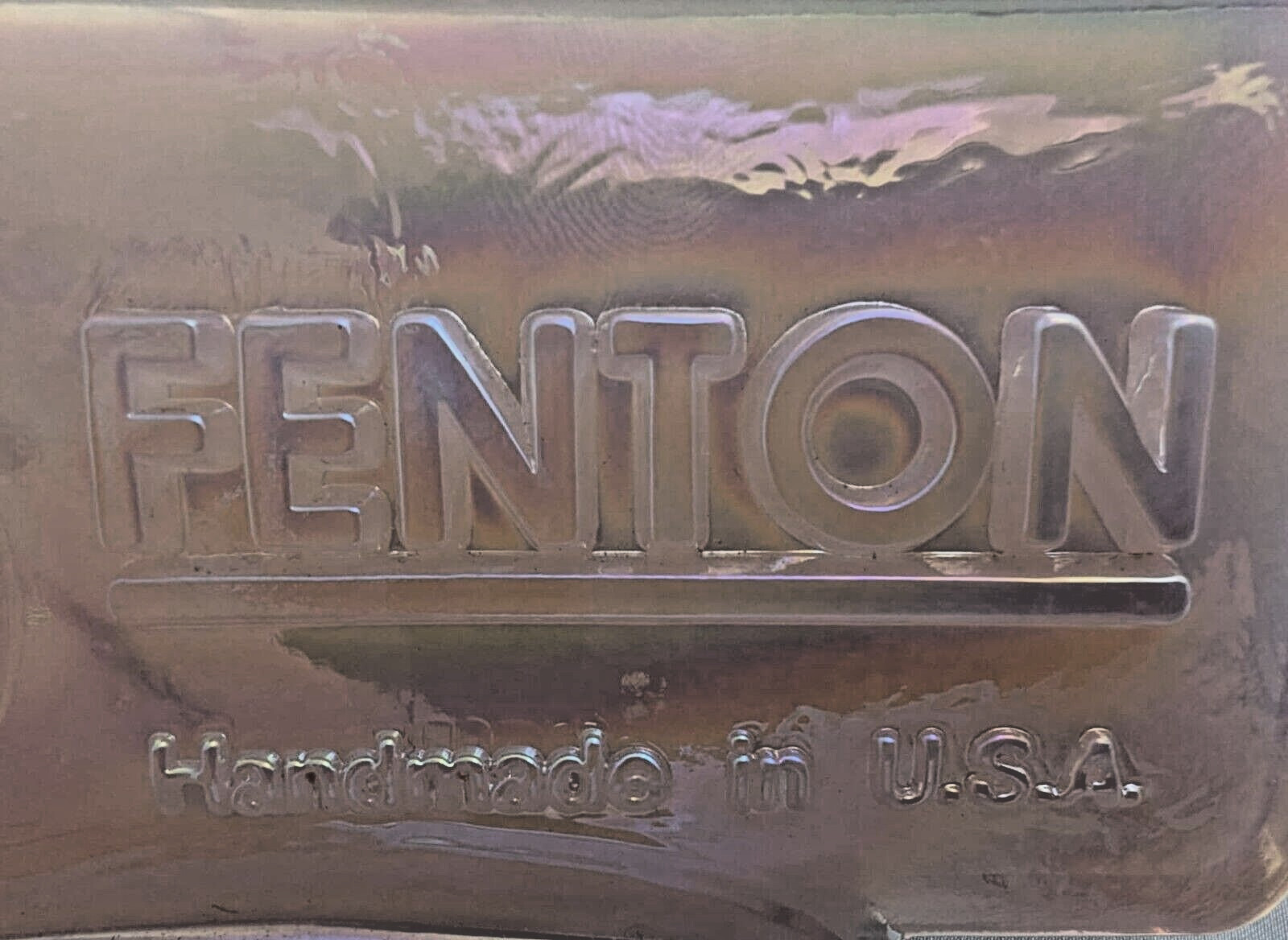 VTG Handmade Fenton Dealer Sign Plaque Carnival Opalescent Pink 5×2.5×2.5″