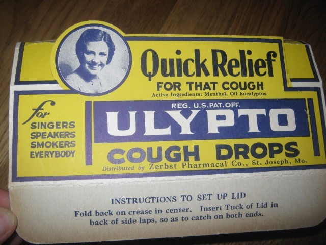 ULYPTO Cough Drops Zerbst St Joseph MO Advertising Store Display Original Box