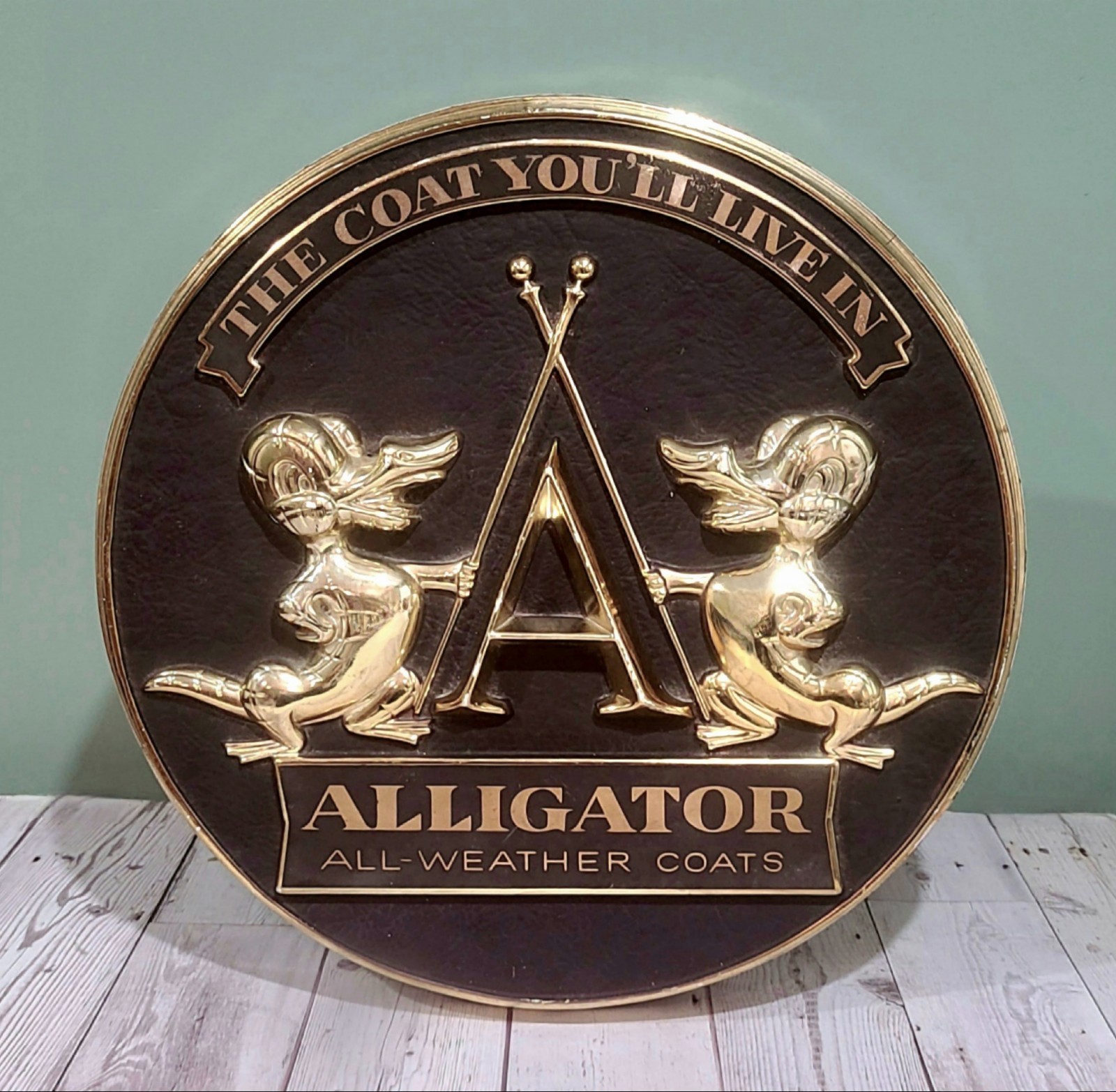 RARE Vintage 18” Alligator All-Weather Coats 2 Sided 3D Store Display Sign