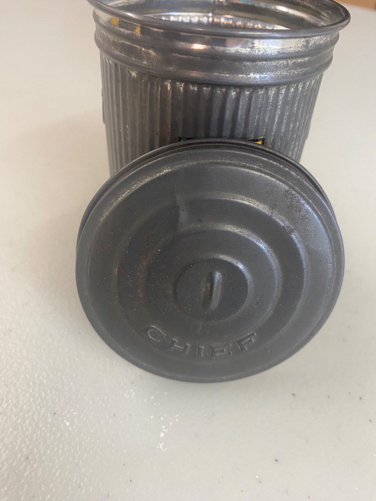 Vintage Chief Metal Wares Salesman Sample Little mini garbage, trashcan, bin