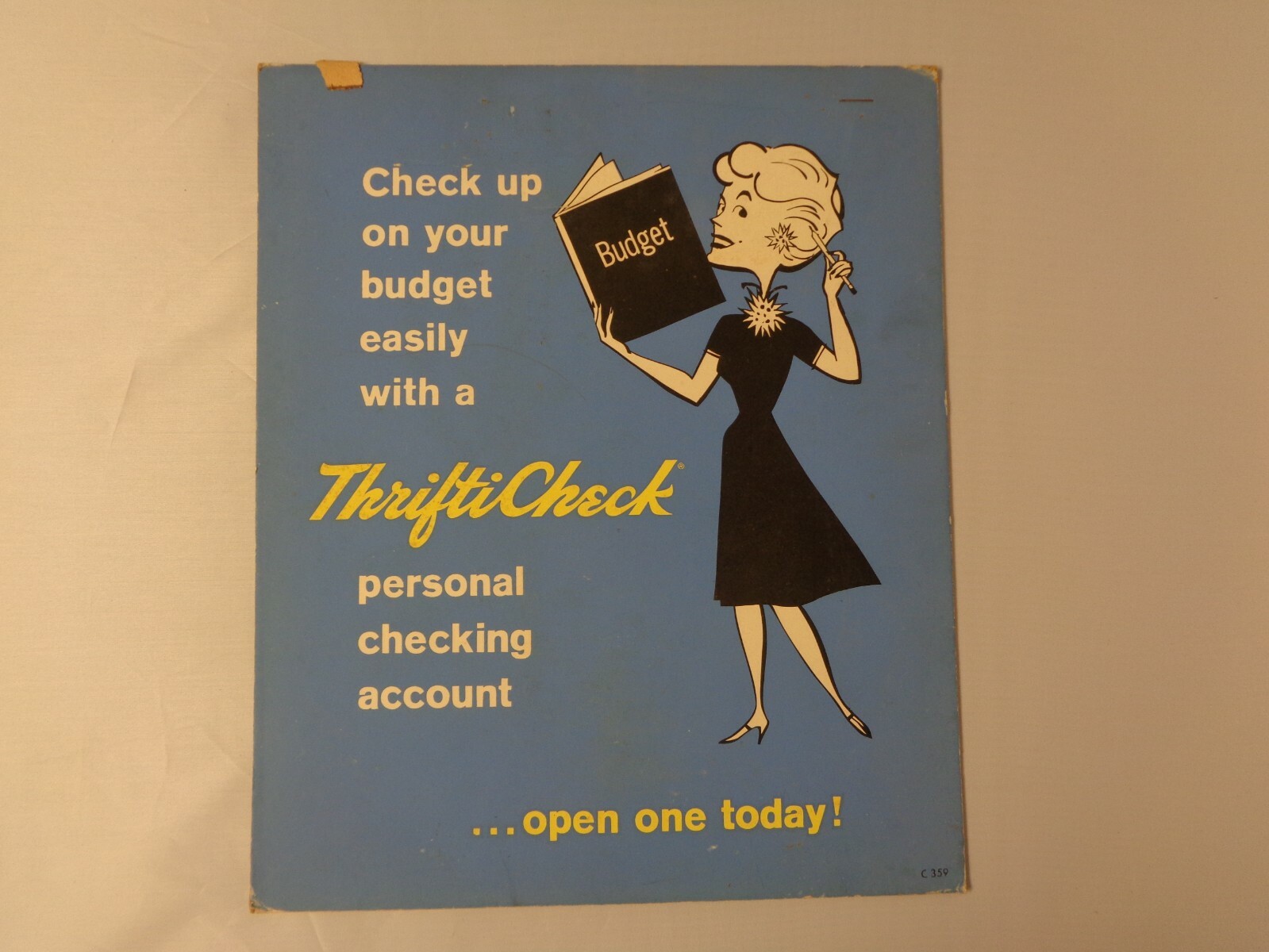 Thrifti Check vintage stand up cardboard store advertisement sign C359 10″x12″