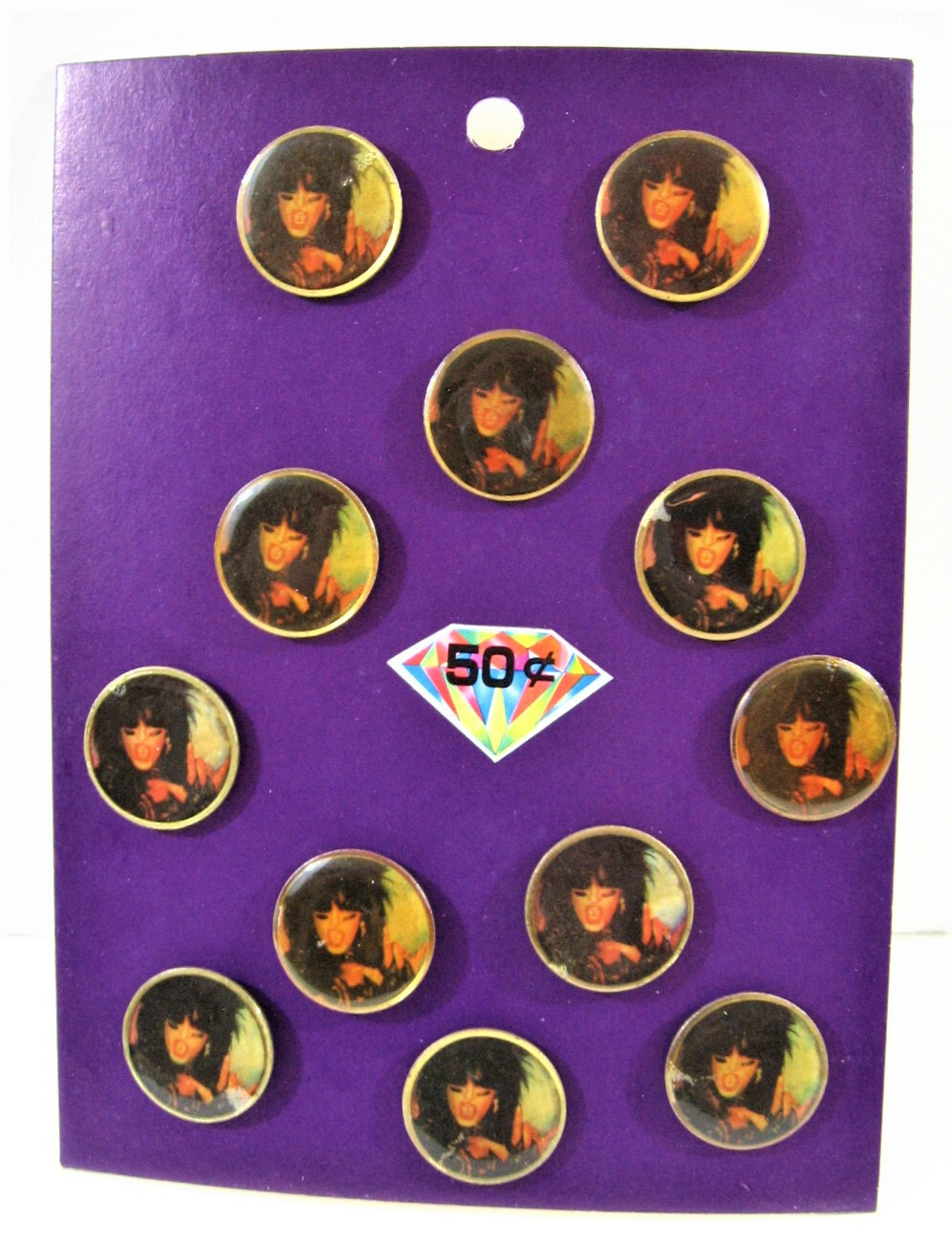 Vintage Lead Singer Music Rock Band Concert Pin Display 12 On Card Old Stock