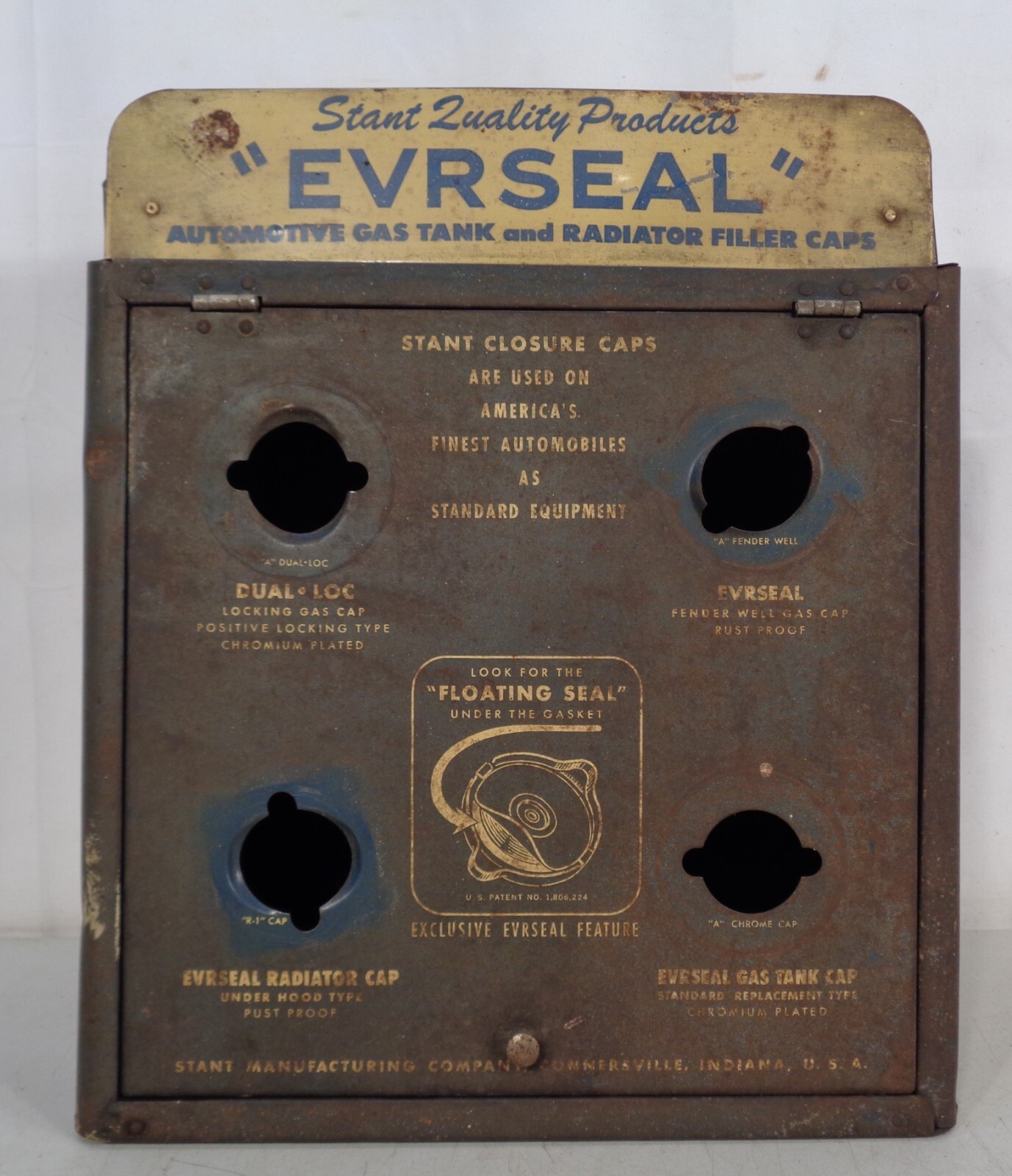 1949 STANT EVRSEAL Radiator Gas Cap Counter Wall Display Cabinet Gas/Oil Sign