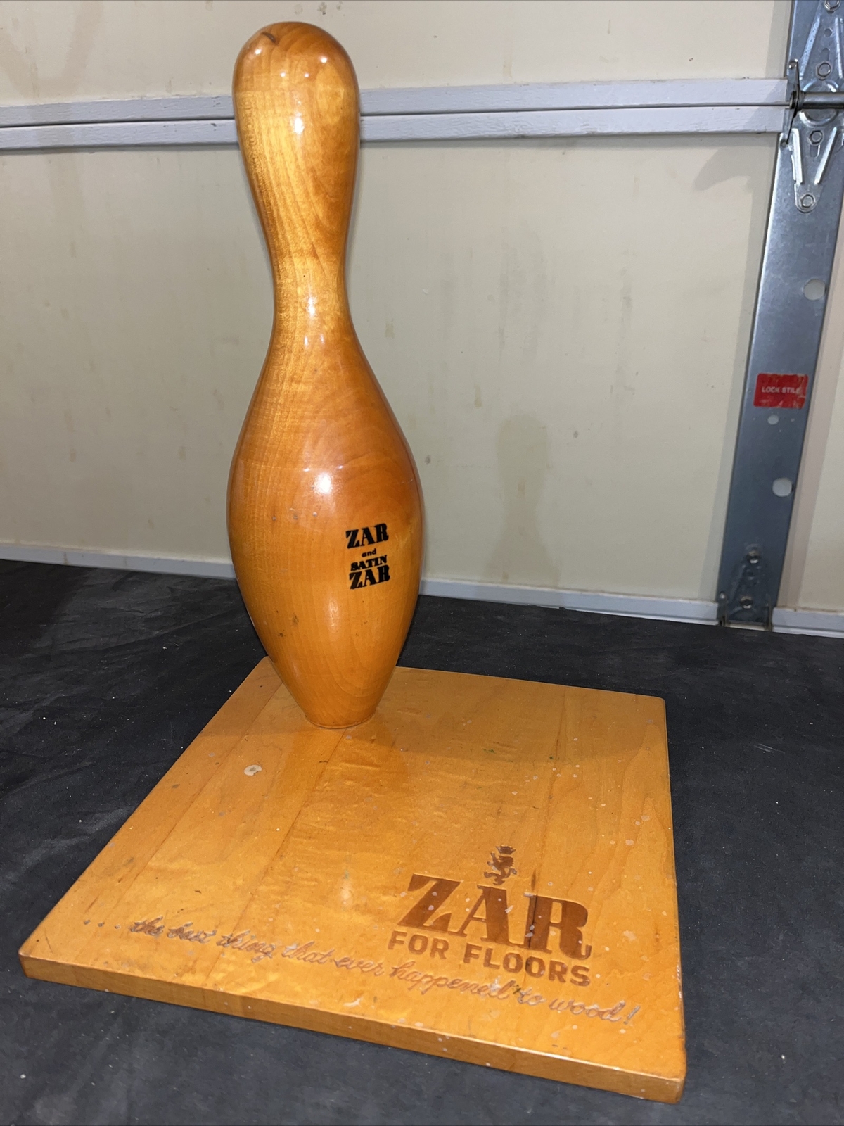 Vintage ZAR Wood Floor Finish Store Counter DISPLAY w/ Bowling Pin Imperial
