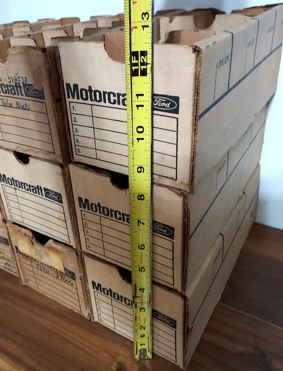 12 VINTAGE MOTORCRAFT AUTOMOTIVE PARTS CARDBOARD STORAGE DISPLAY BINS 11x5x4″