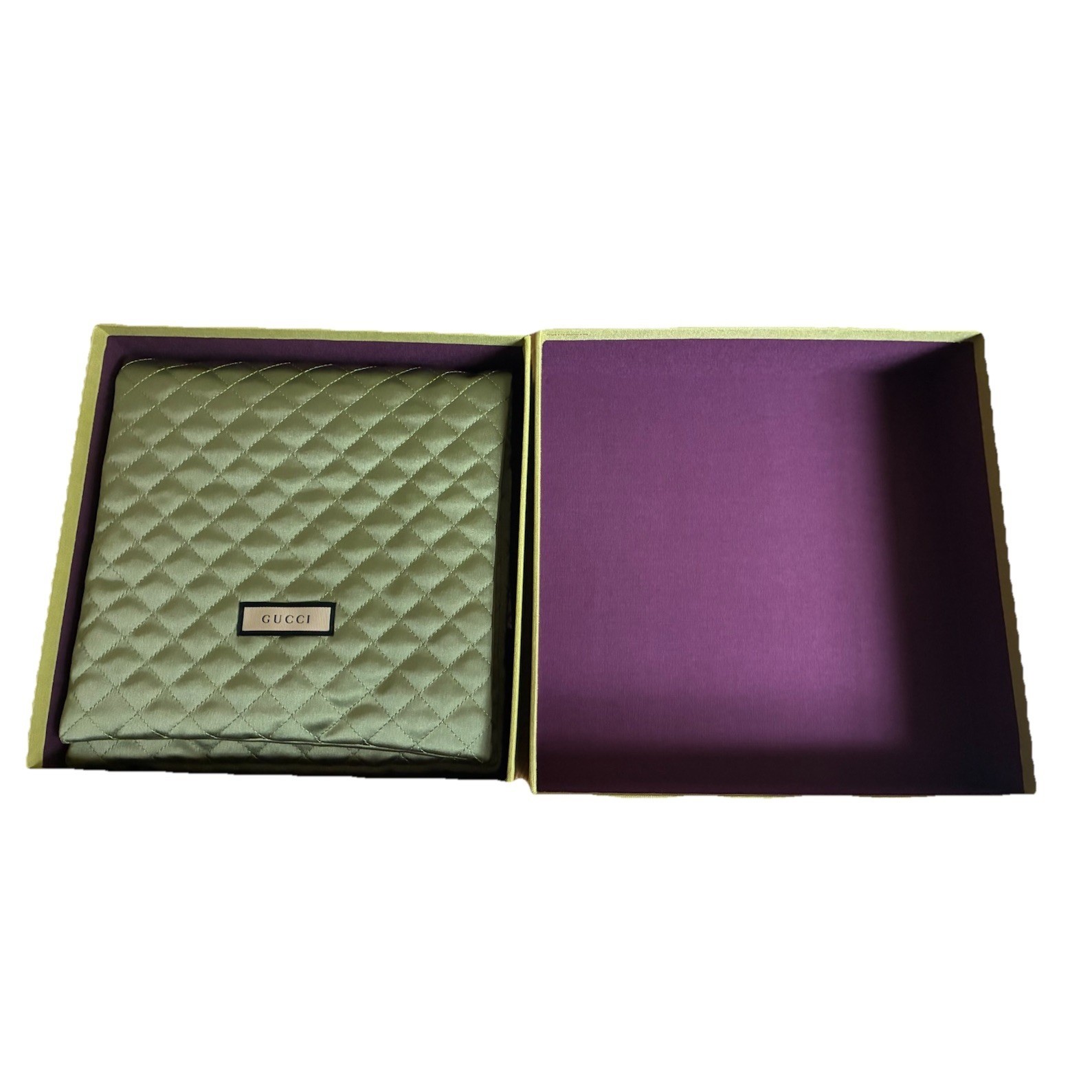 Gucci Jewelry Gift Box And Dust Bag Green Quilted 9.5×9.5×3″ For Necklace NEW
