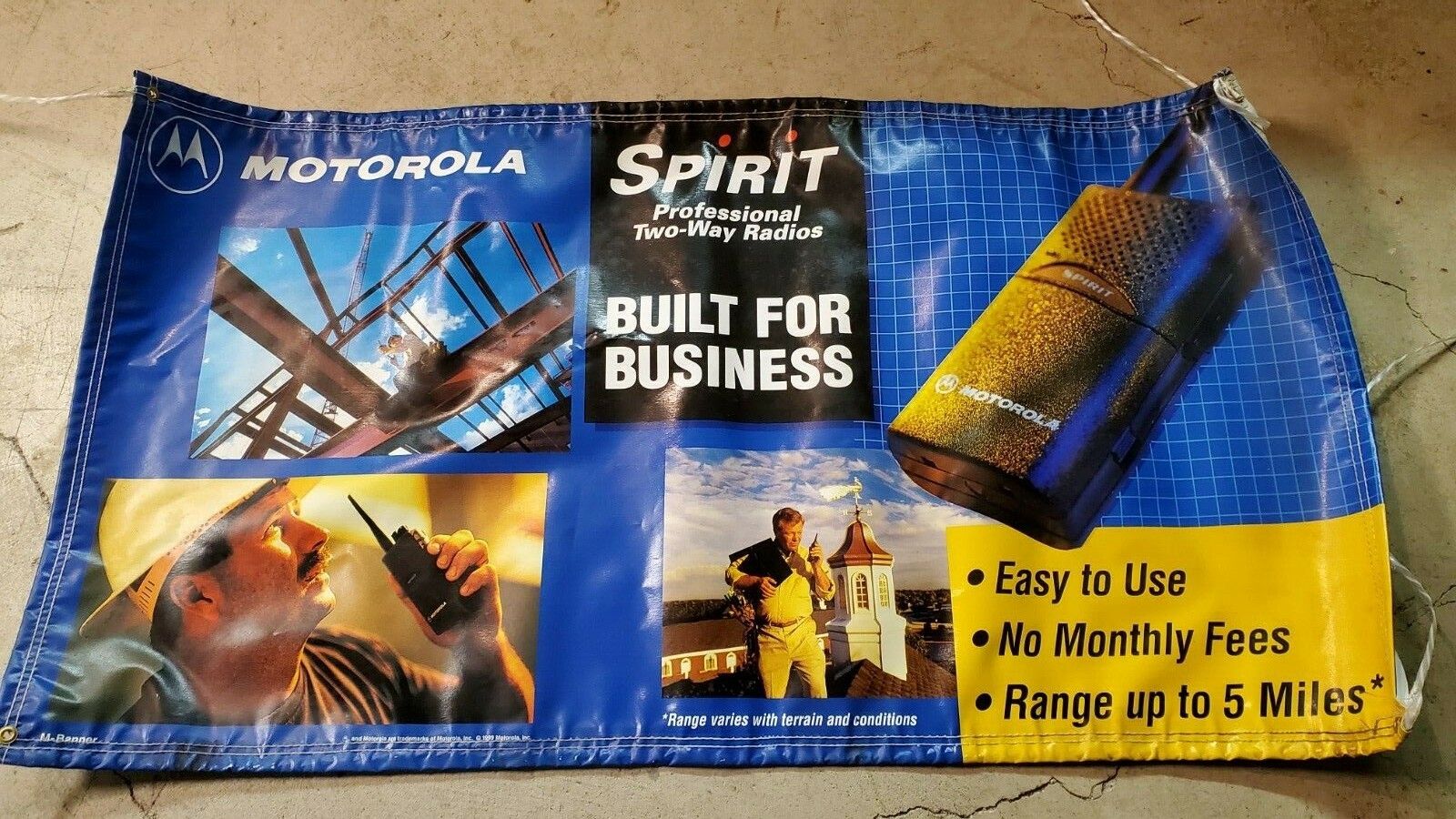 VINTAGE MOTOROLA SPIRIT TWO WAY RADIOS VINYL BANNER ADVERTISING SIGN