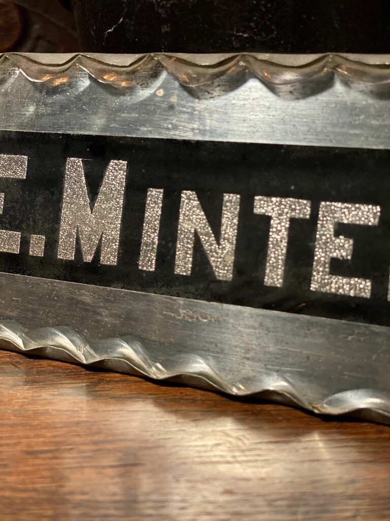 Fantastic Antique Sign – C. E. Minter – Chip Glass – Scalloped – Reverse Painted