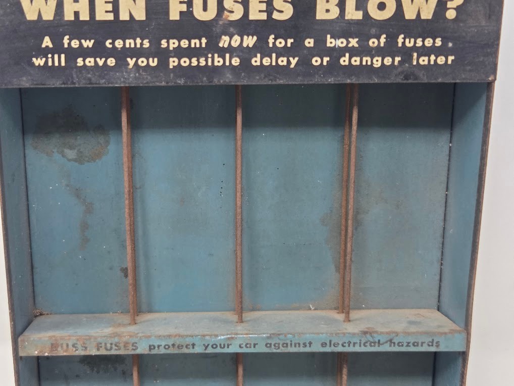 Vintage Buss Glass Tube Fuses Metal Counter Display Rack Advertising Sign
