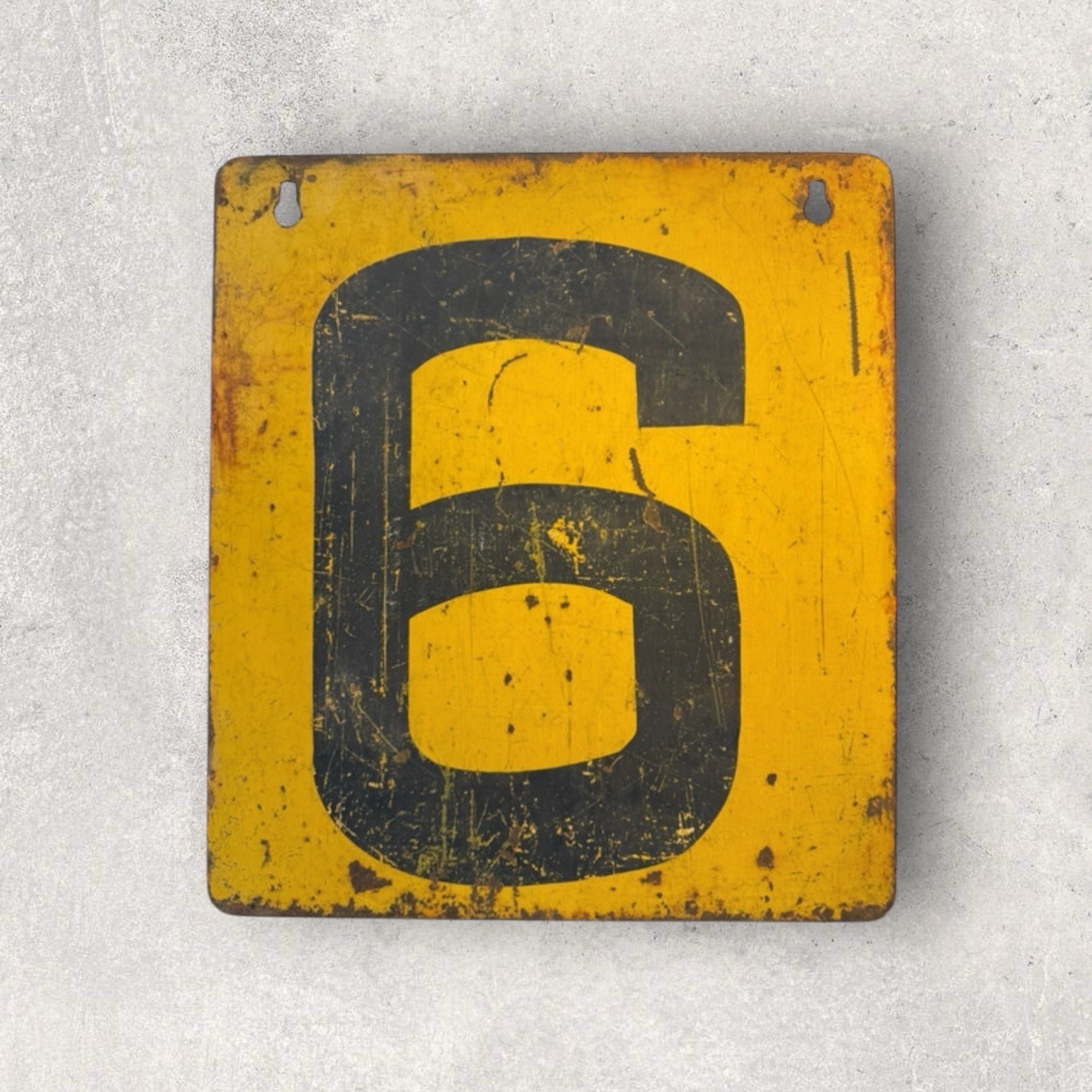 Vintage Industrial Sign – Number 6 – Enamelled / Painted Metal – 1960s/1970s