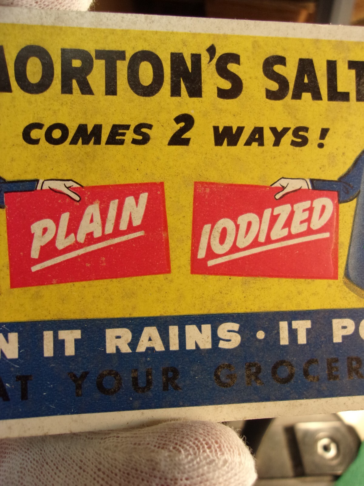 RARE OLD VTG ANTIQUE 1930s? STORE DISPLAY CARD: MORTON’S SALT, COMES IN 2 WAYS!