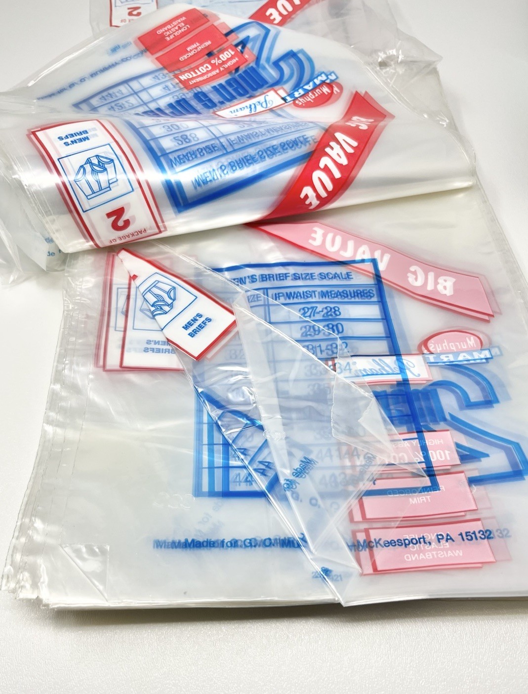 Vintage Lot 100+ Murphy’s Mart McKeesport, PA Mens Brief Empty Package Bags READ