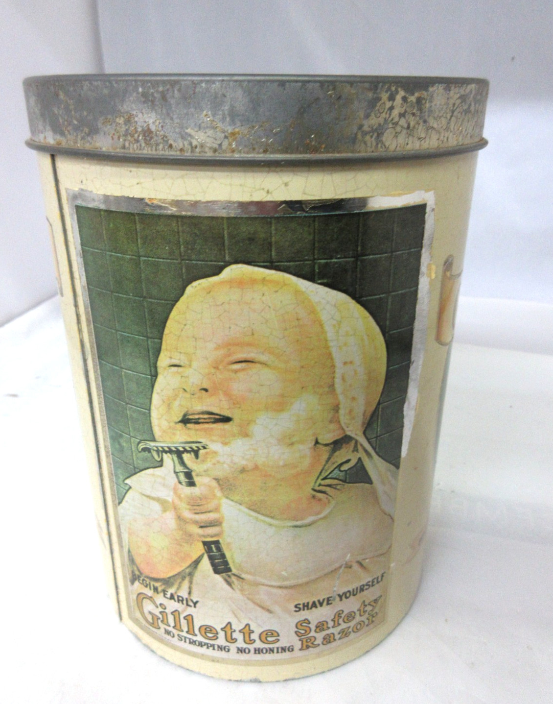 VINTAGE GILLETTE RAZOR ROUND TIN STORE DISPLAY ADVERTISING 804-