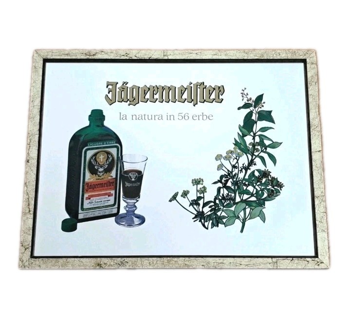 JAGERMEISTER BITTER LIQUEUR ADVERTISING MIRROR SIGN FRAME-70s-VINTAGE