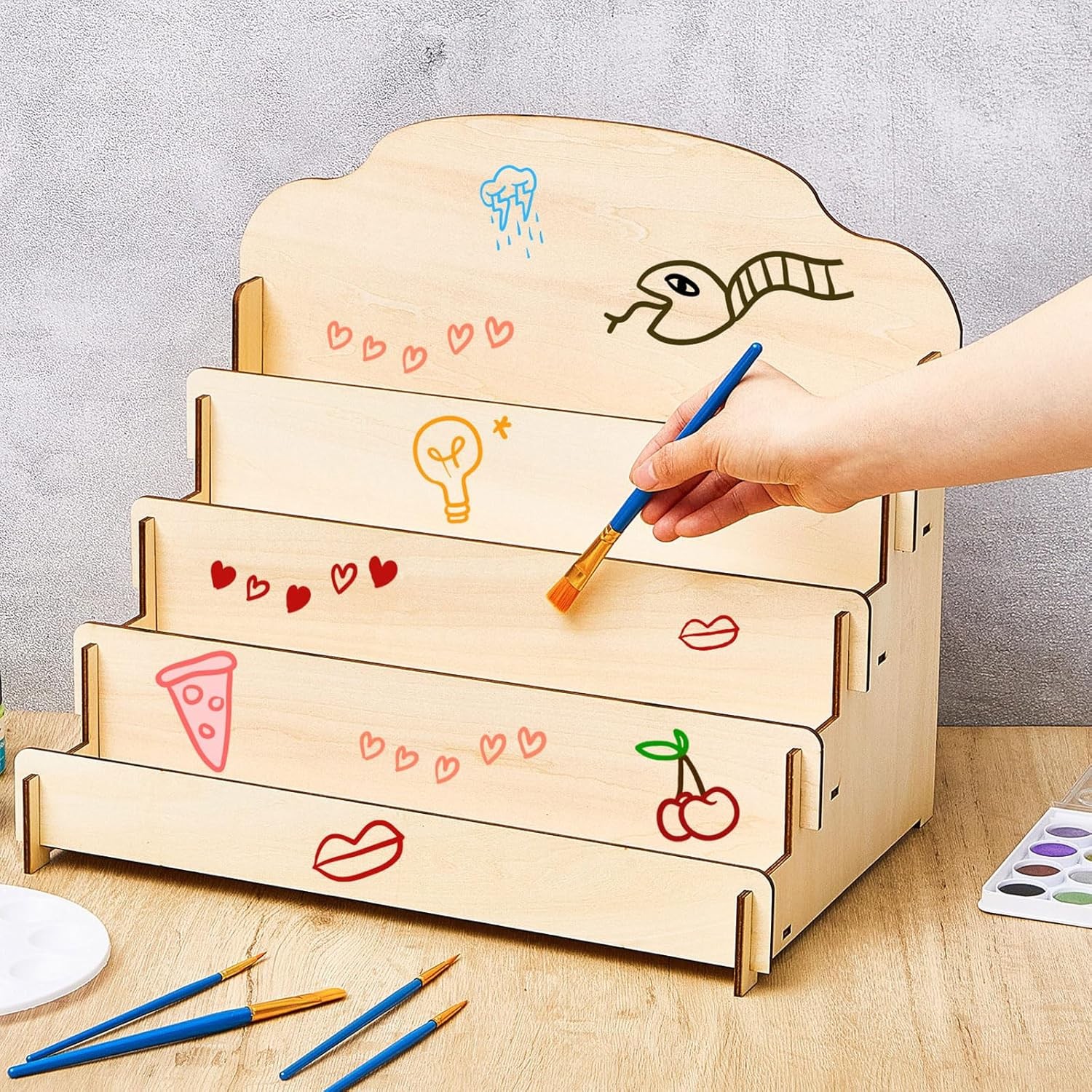 2 Pcs 4 Tier Greeting Card Display Stand Wooden Sticker Display Stand Portable