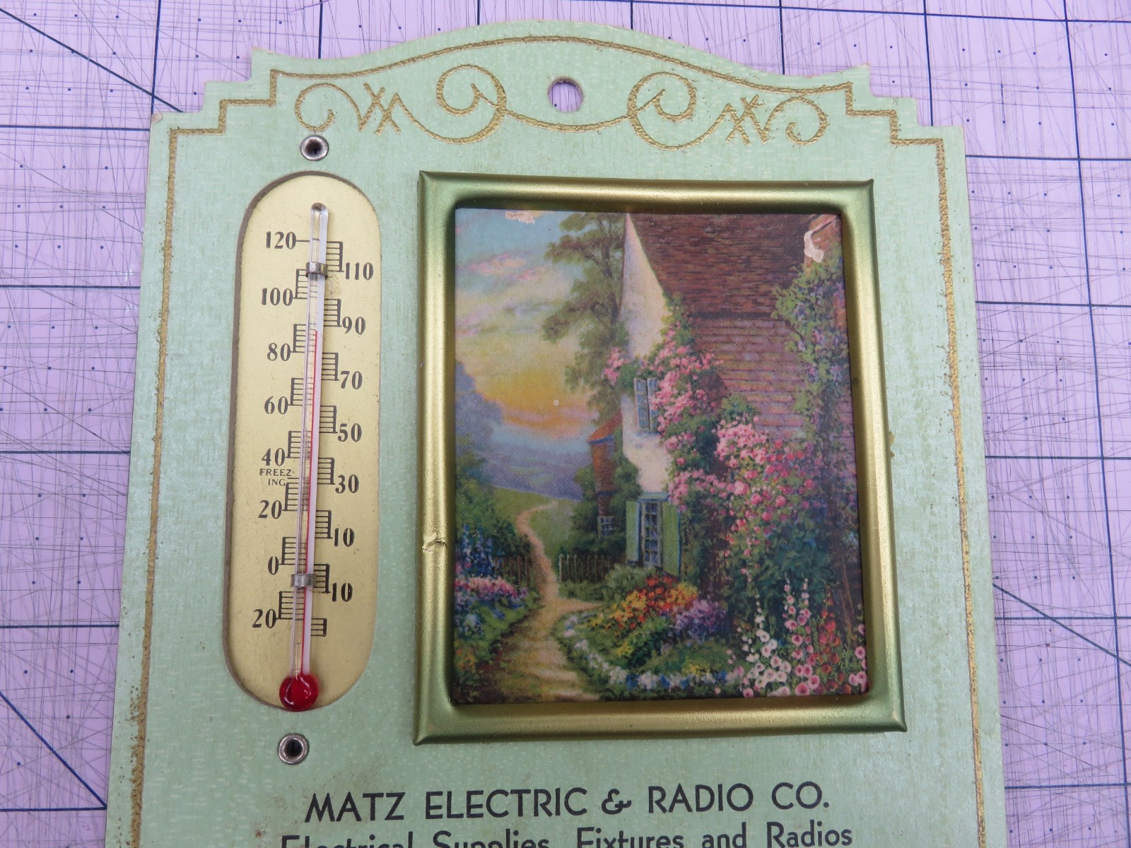 Vintage 1936 Thermometer Calendar MATZ ELECTRIC Harlingen Texas Advertisement
