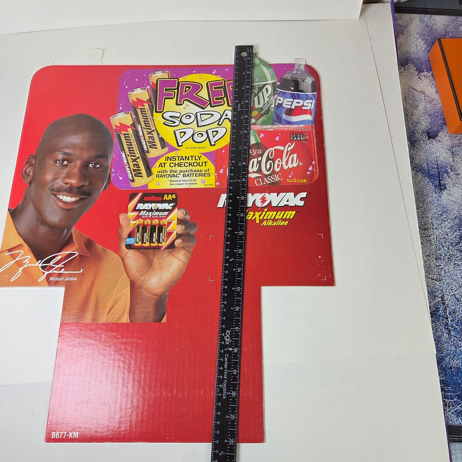 Michael Jordan Rayovac Vintage Store Display Die Cut Sign Free Soda 22×17.5