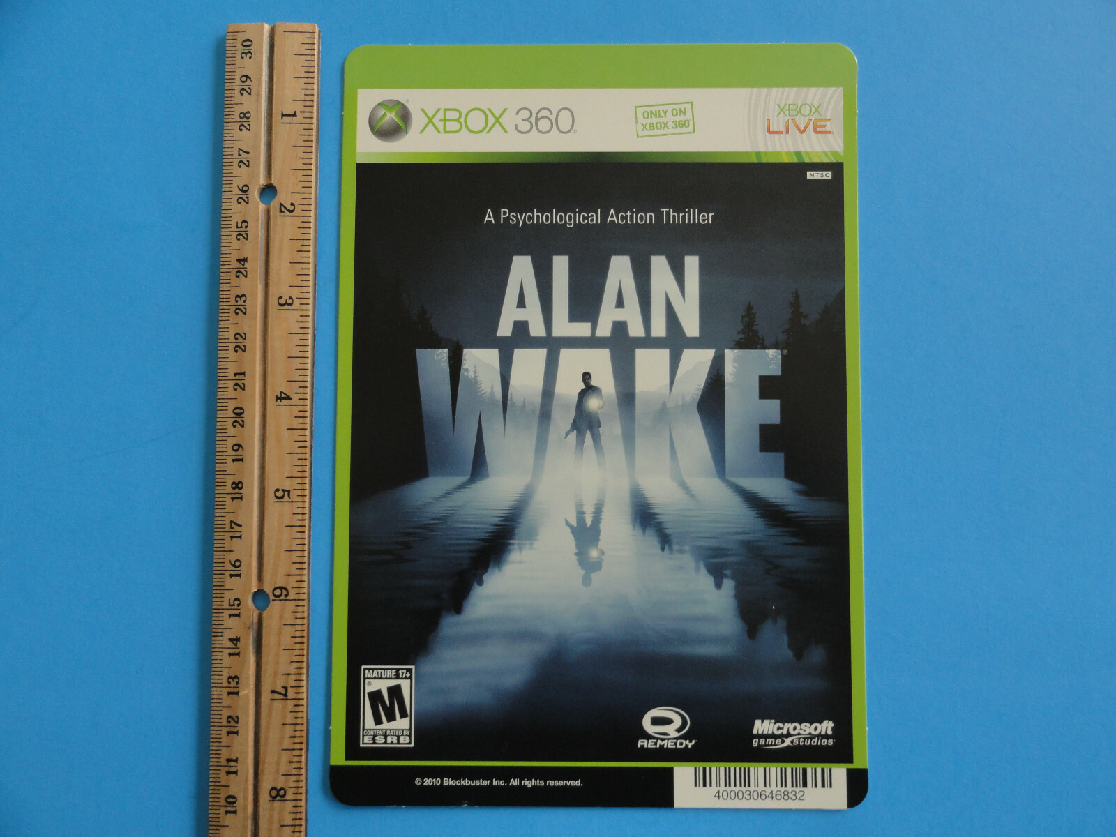 XBOX 360 ALAN AWAKE BLOCKBUSTER VIDEO BACKER CARD 5″X8″ -NO GAME