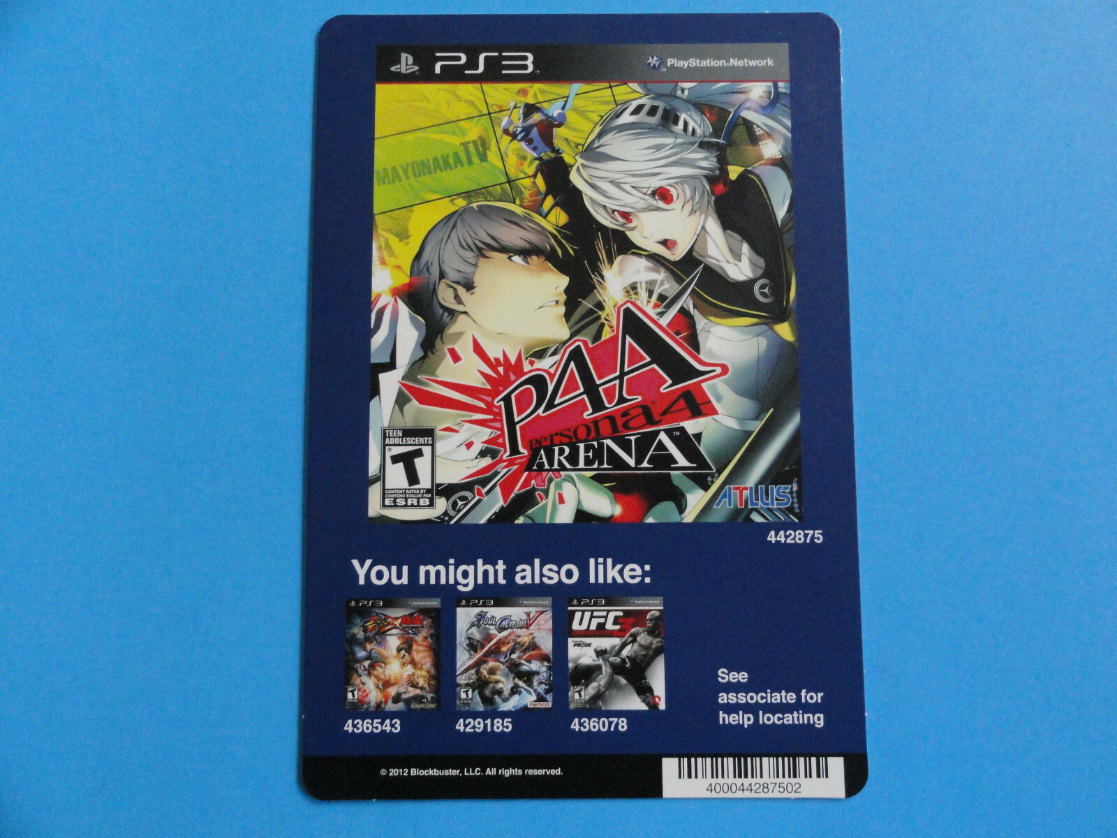 PLAYSTATION 3 P4A PERSONAL ARENA 4 BLOCKBUSTER VIDEO BACKER CARD 5″X8″ NO GAME
