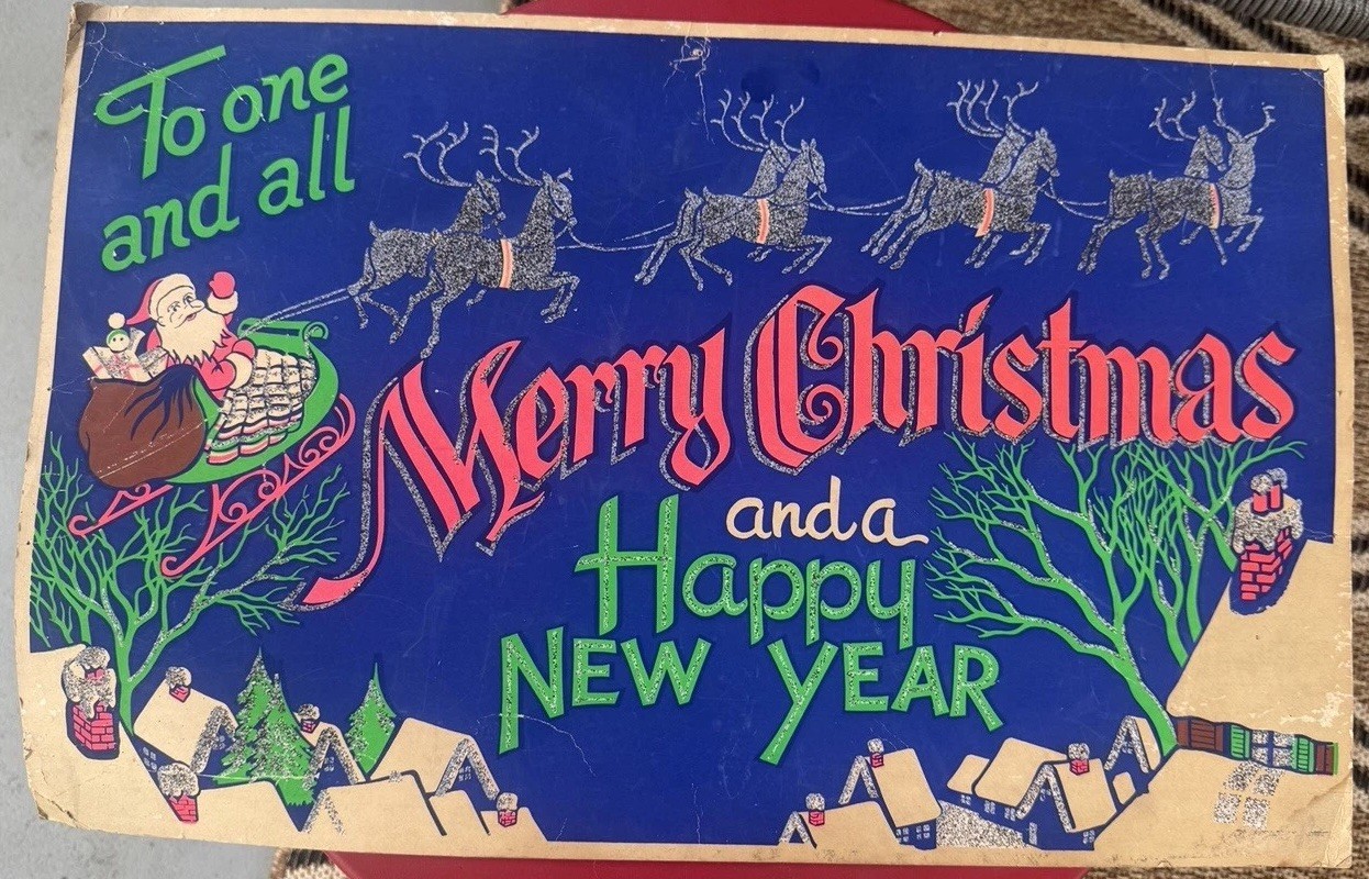 VTG 1940’s HTF FW WOOLWORTH CO. Christmas Store Display Sign Glows 14”x22”