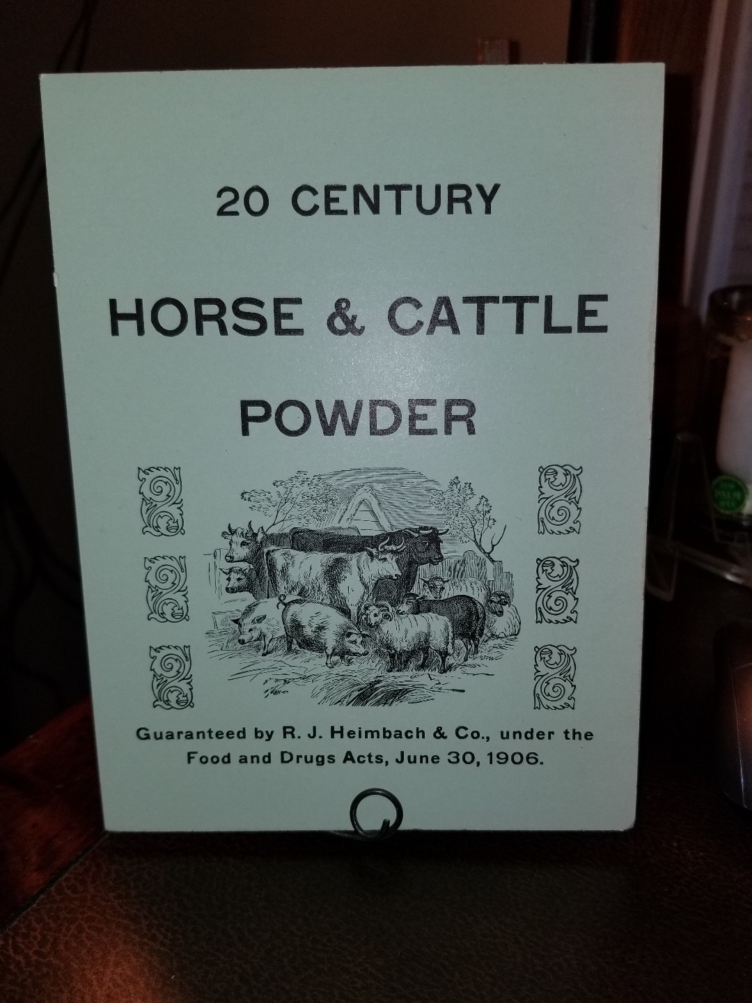 1906 R.J. Heimbach & Co. Horse & Cattle Powder Advertising Store Display Sign