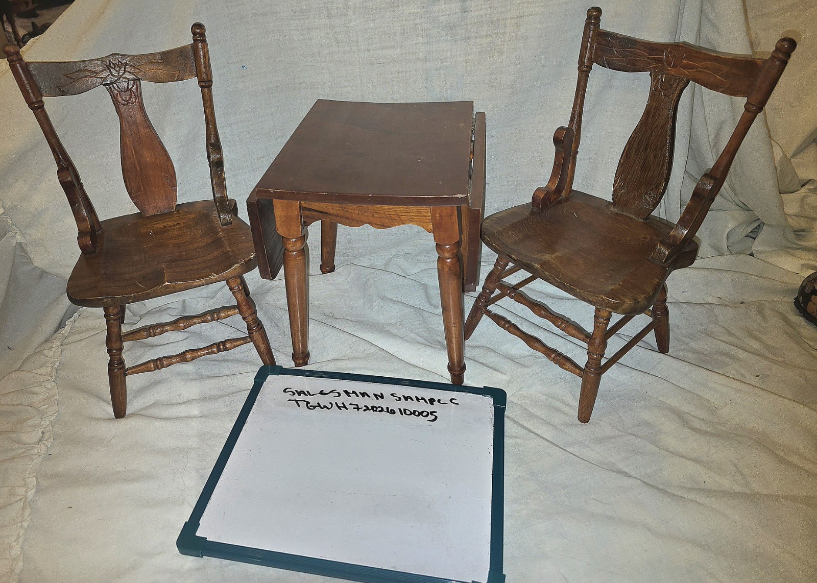 Antique Salesman Sample Drop Leaf Table And 2 Chair