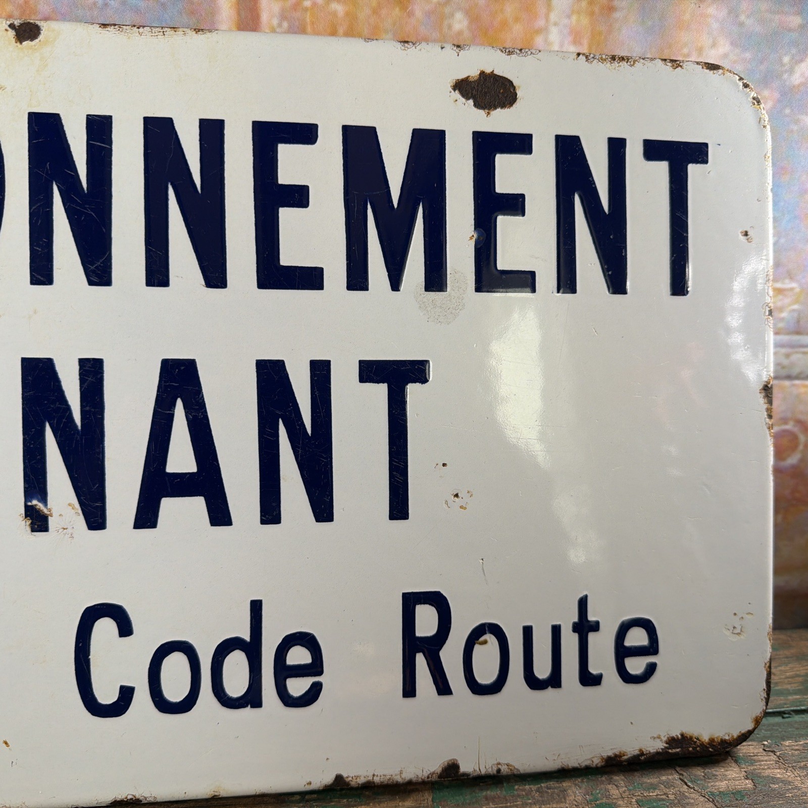 Antique 45cm Enameled Parking Sign Plate Vintage 1950s