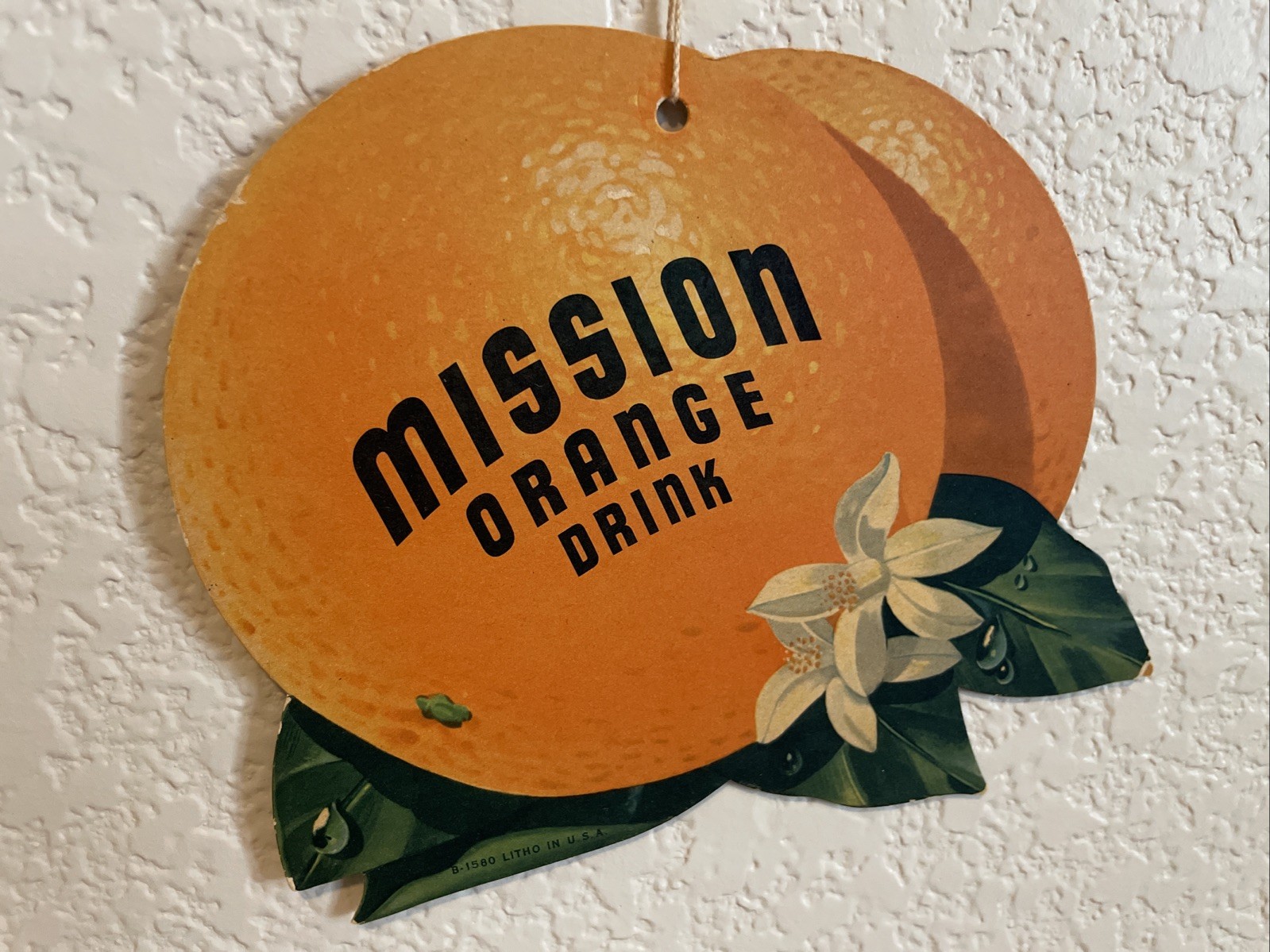 Mission Orange Drink Cardboard Double Sided 1950s Store Advertisement Litho Sign