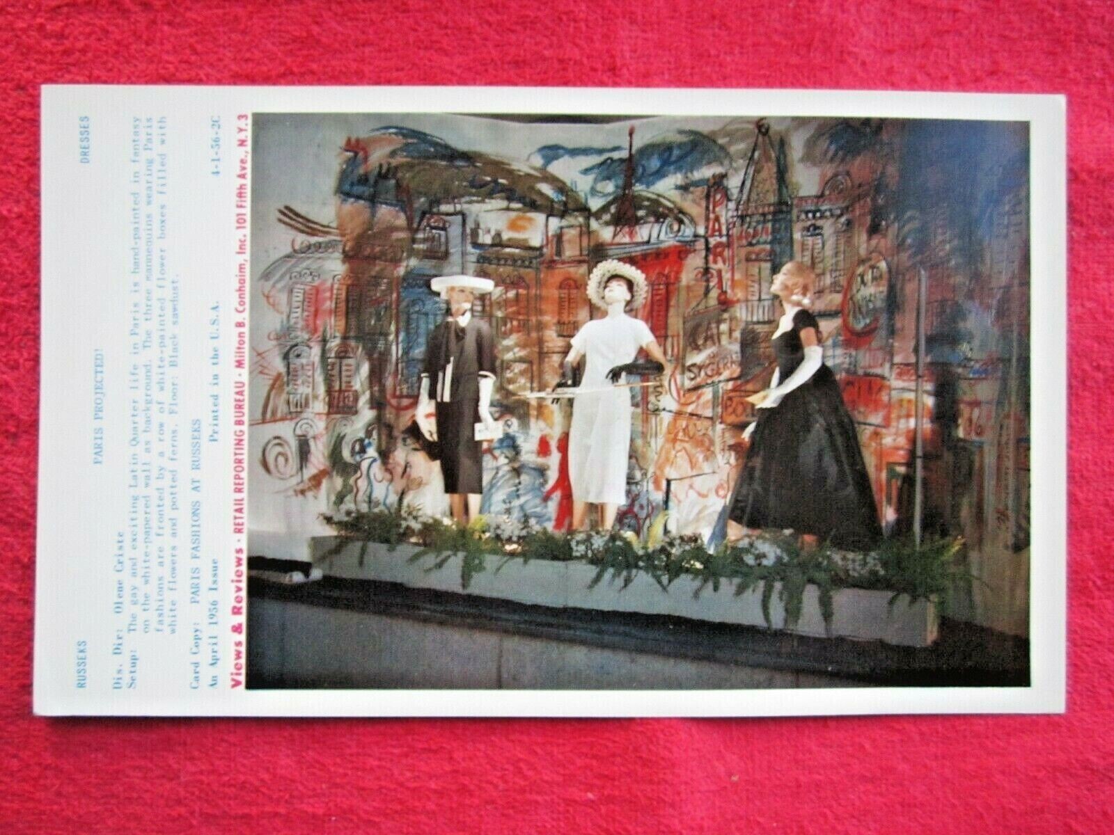 1956 RUSSEKS STORE WINDOW DISPLAY PARIS FASHIONS DRESSES PHOTOGRAPH PRINT #43