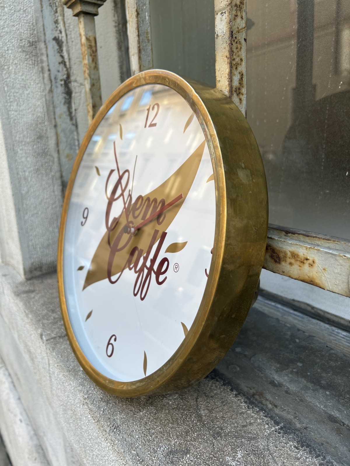 1960s/70s CREM COFFEE TRIESTE BRASS BODY WALL ADVERTISING CLOCK