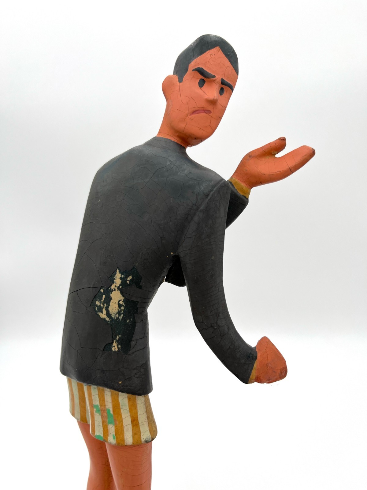MCM Advertising Store Display Figure Signed Folk Art Man w Sock Garters 14″