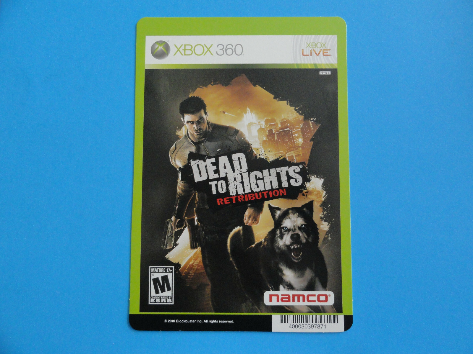 XBOX 360 DEAD TO RIGHTS RETRIBUTION BLOCKBUSTER VIDEO BACKER CARD 5″X8″ NO GAME