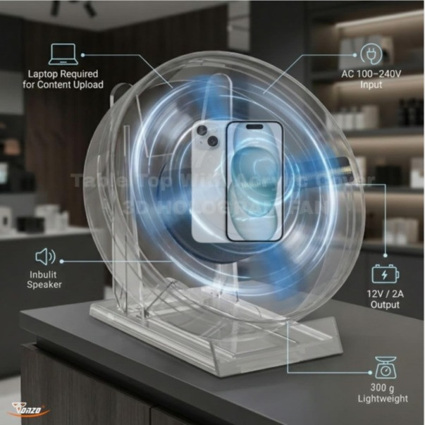 11cm Holographic LED Fan Display 3D Projector with Clear Acrylic Case Tabletop