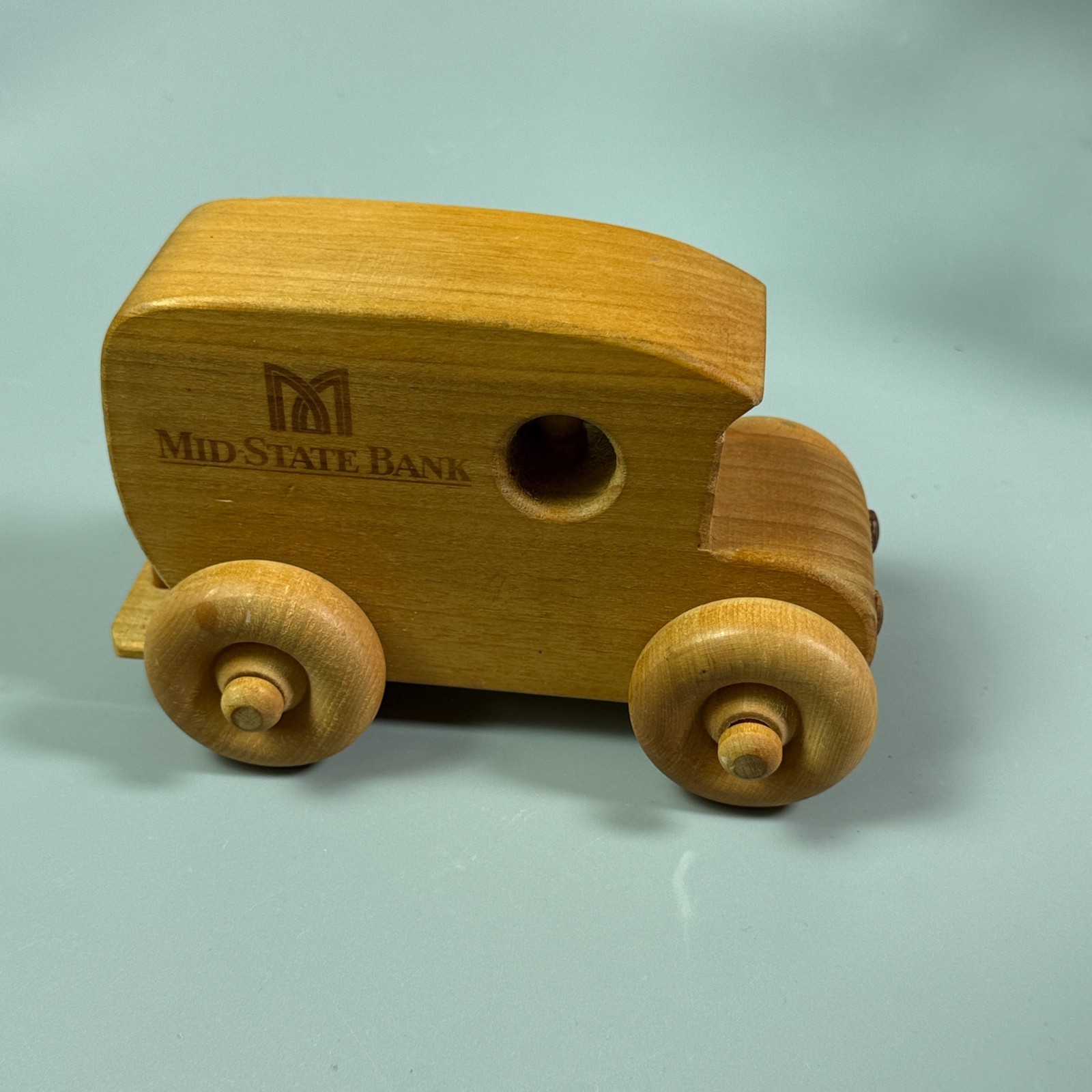 VTG Wooden Toy Armor Truck Bank Promo Mid-State Bank Handcrafted R.F. Schafer