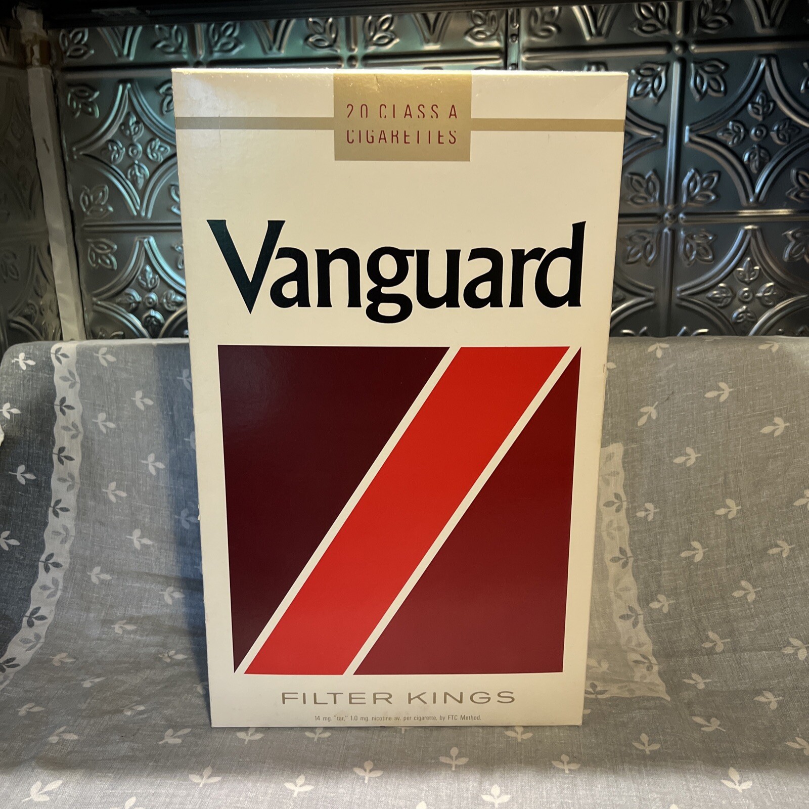 Rare Vtg 1973 Vanguard Cigarette Pack Cardboard Advertising Unused Store Display