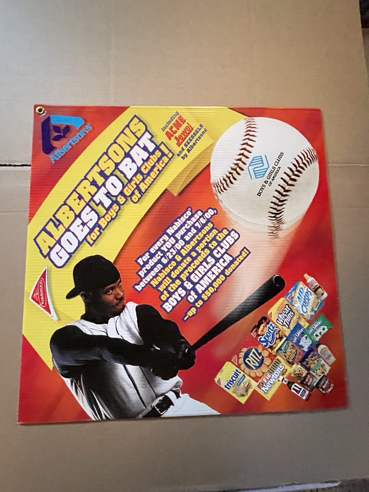 Griffey Jr 2000 Nabisco Boys Club Cardboard 24” X 24” Store Advertisement New!