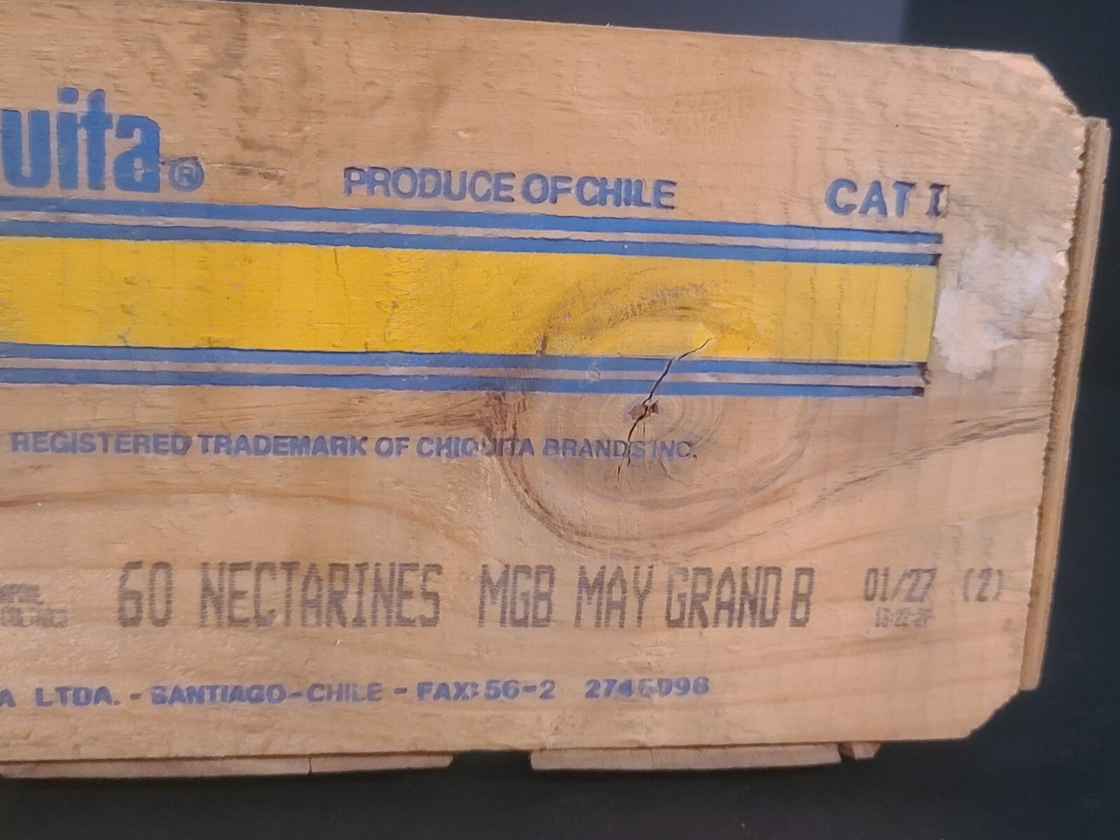 VINTAGE CHIQUITA Nectarine CRATE WOOD Wooden Box Santiago Chile