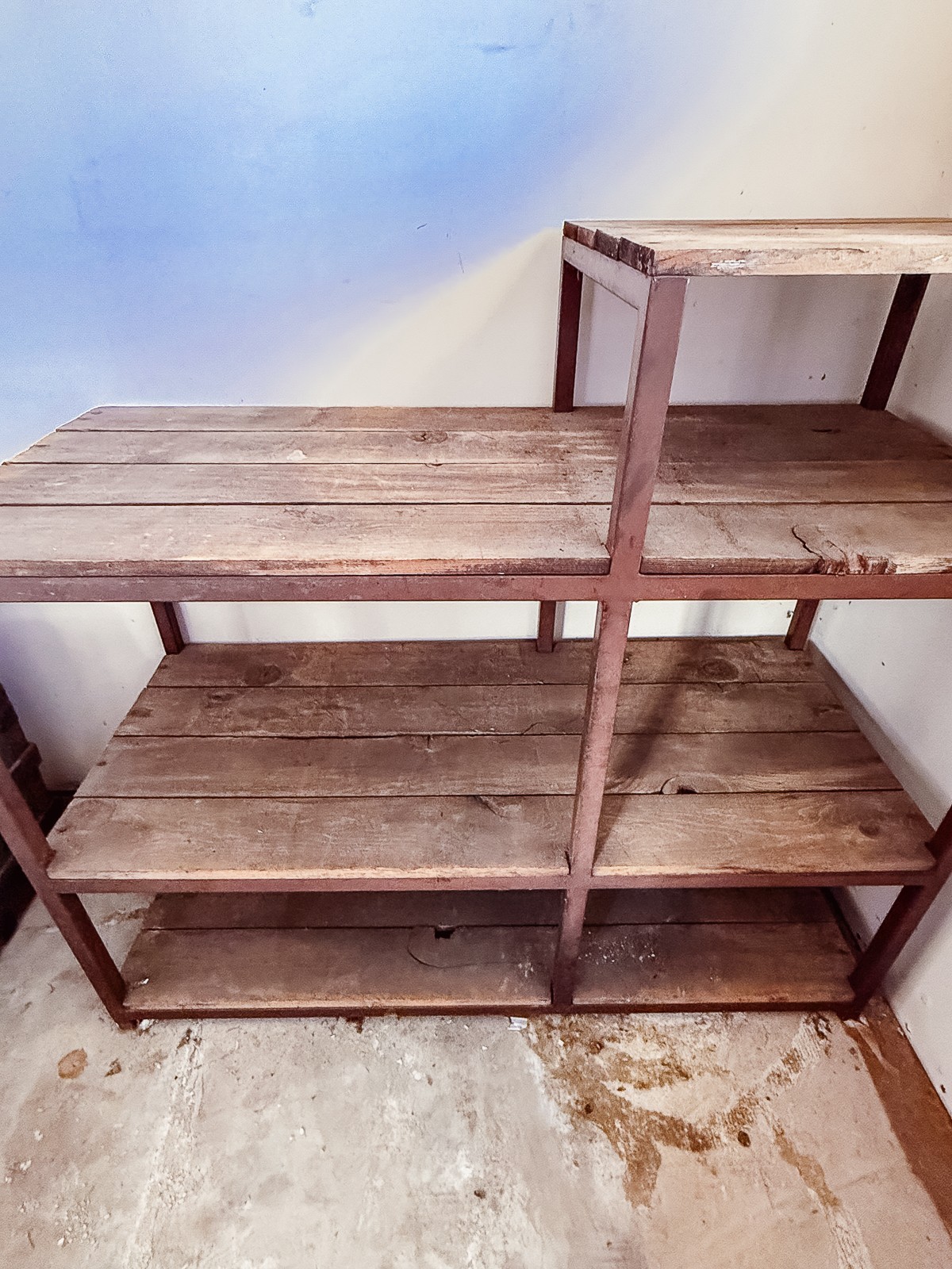 Vintage Industrial Steel & Wood Shelving | Authentic Factory Display Fixture