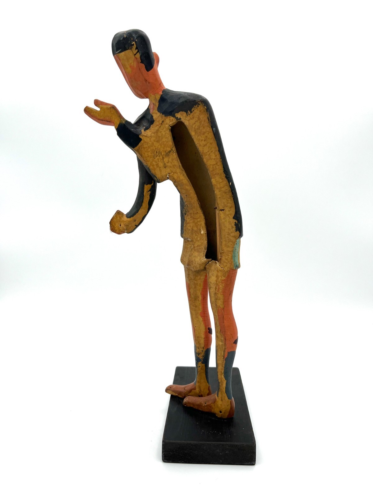 MCM Advertising Store Display Figure Signed Folk Art Man w Sock Garters 14″