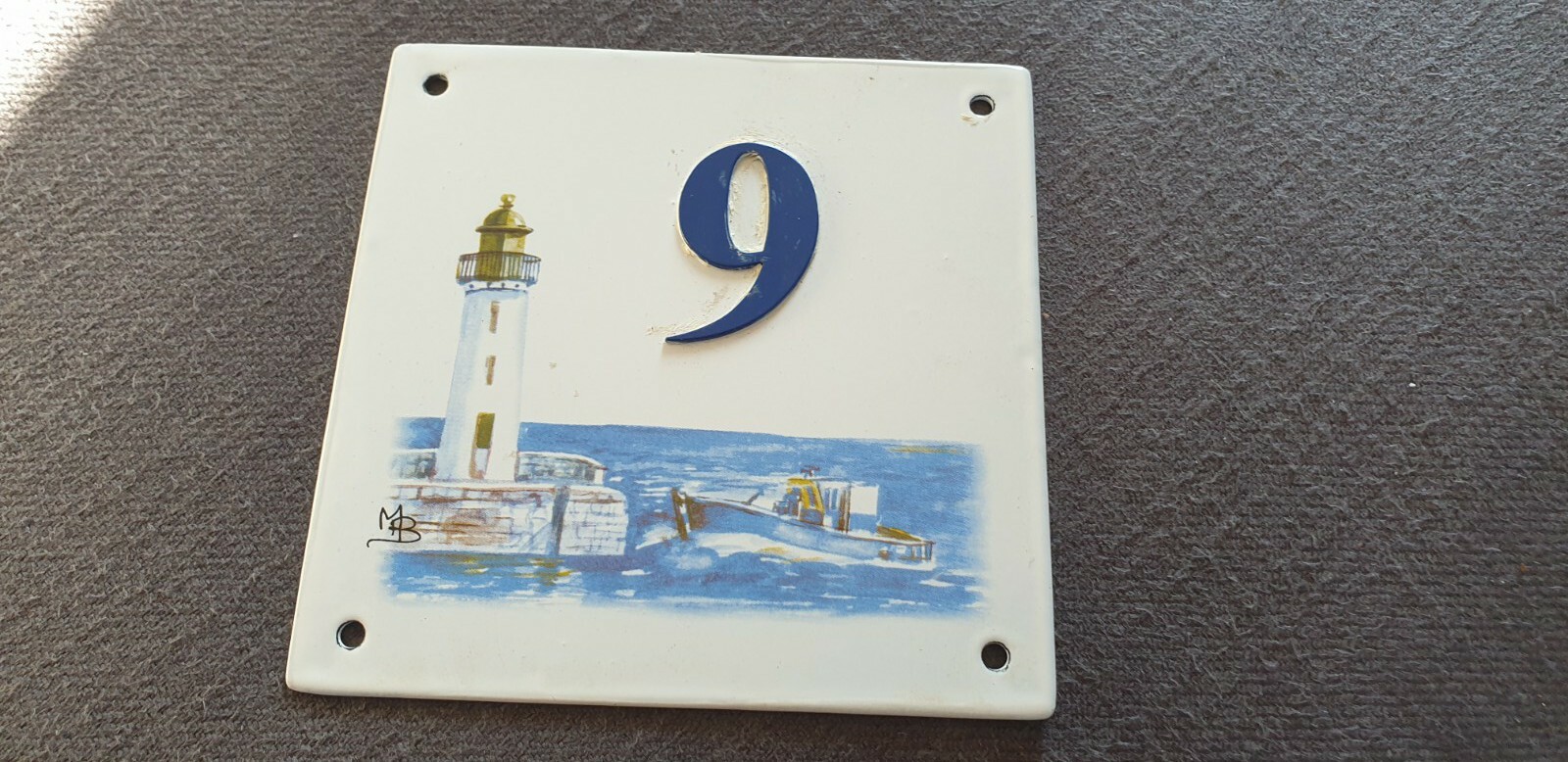 NEW NEVER USED MARINE SEASIDE STREET NUMBER 9 ENAMEL PLAQUE