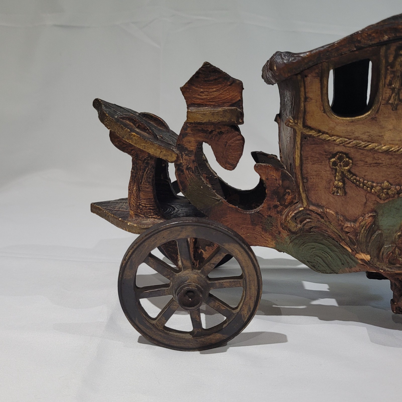 RARE ANTIQUE 1800’S WOOD TOY-ROYAL VICTORIAN CARRIAGE-METAL WHEELS – BEAUTIFUL!!