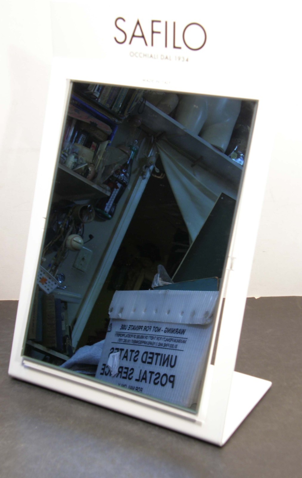 SAFILO EYEWEAR ADVERTISING TABLETOP ENAMEL METAL SWIVEL MIRROR OPTICIAN DISPLAY