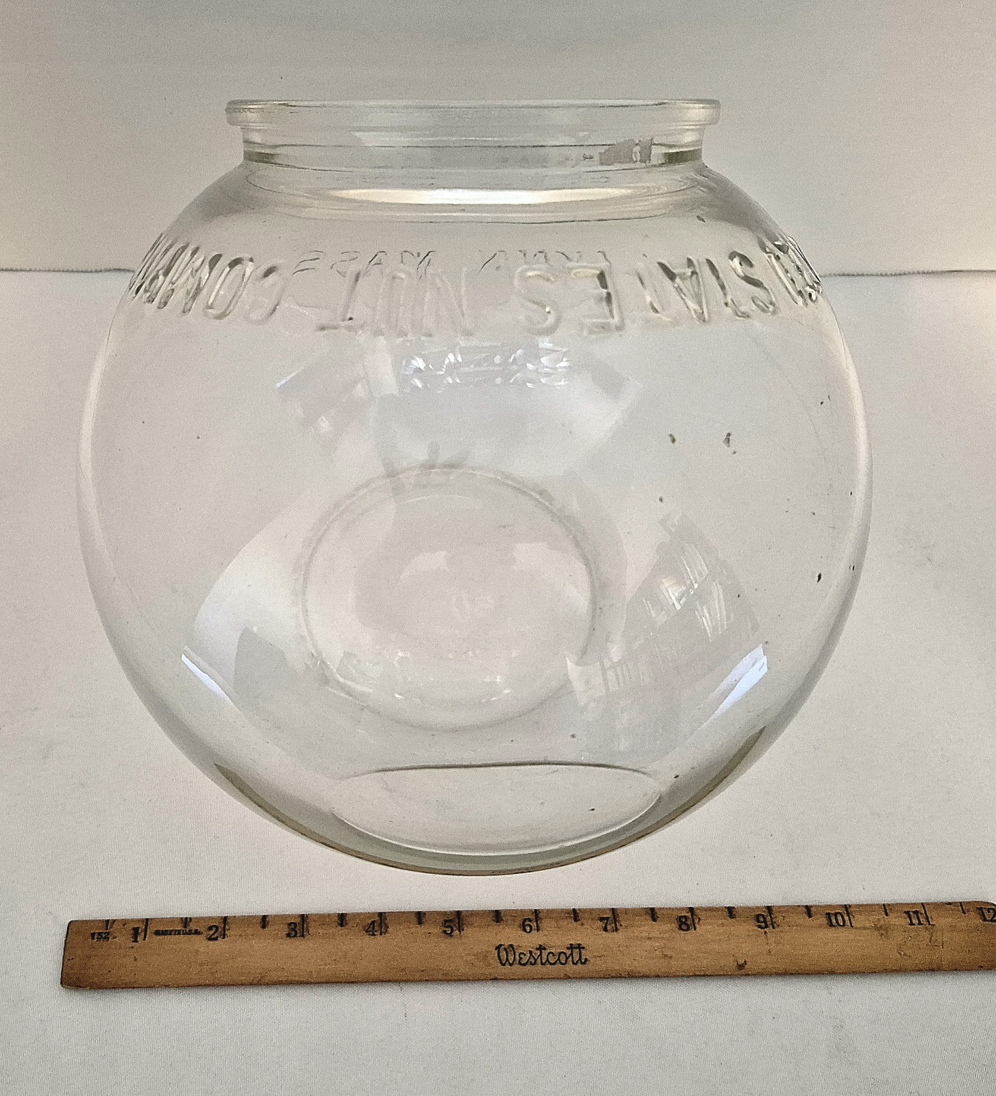 LARGE United States NUT Company Lynn, Mass Embossed Store Counter Display Jar