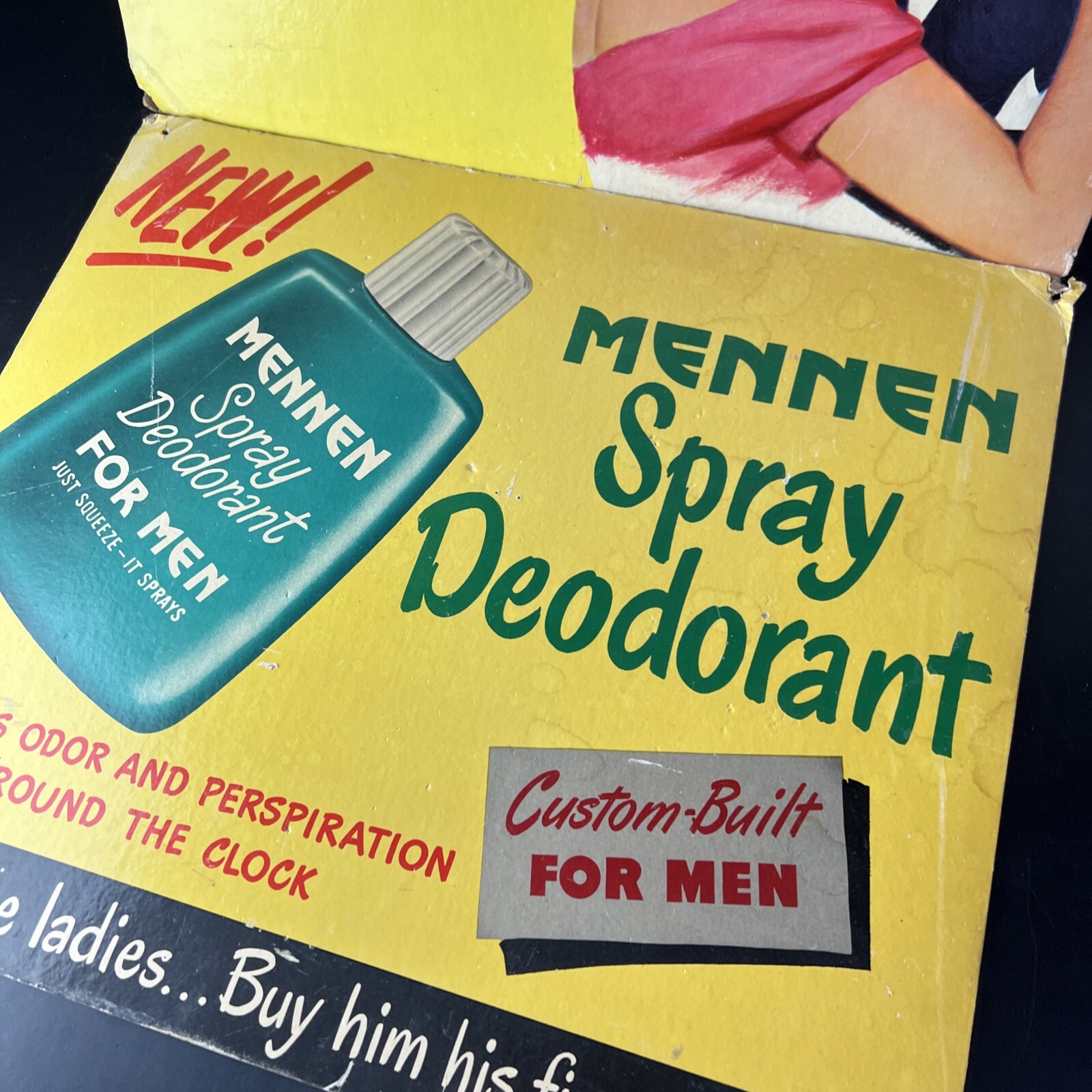 VTG Lot of 2 Mennen Cardboard Advertising Store Signs Deodorant