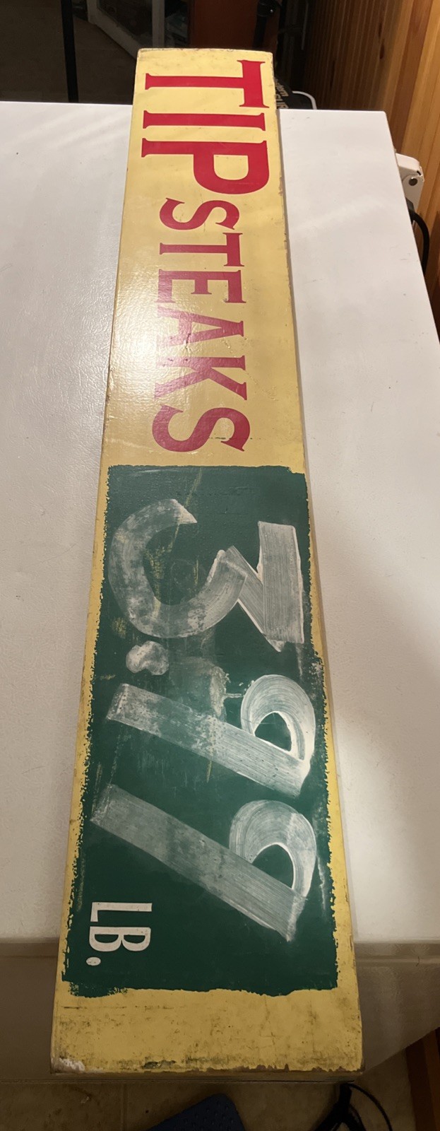Vintage Wooden Wood Tip Steak Sign 48 x 7.5 x 1” Grocery Store Hand Made