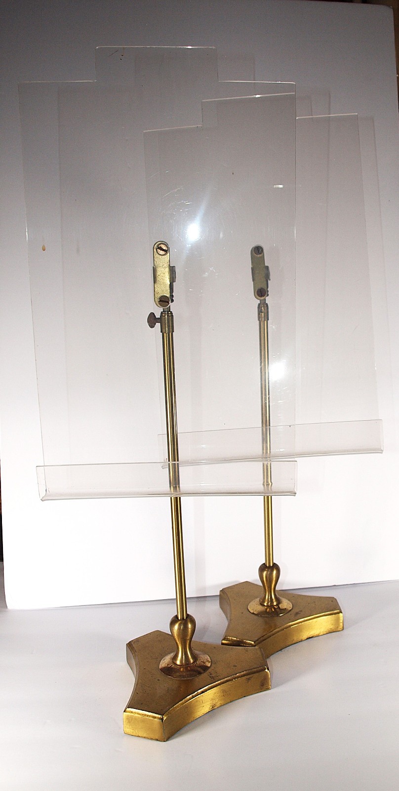 Vintage 2 Brass and Lucite Adjustable Counter Sign Display