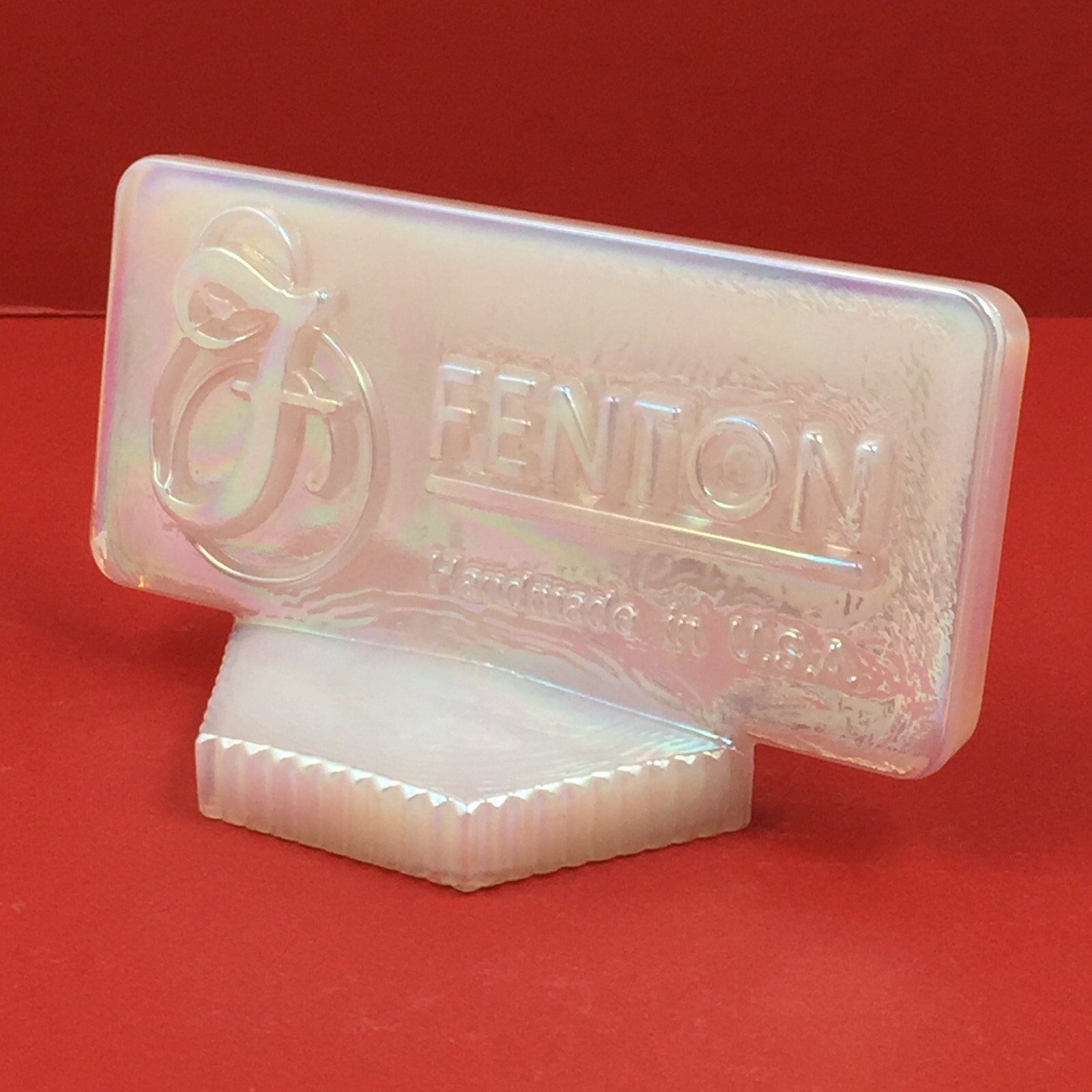 Vintage Fenton Dealer Sign Plaque Carnival Opalescent Pink Original Label